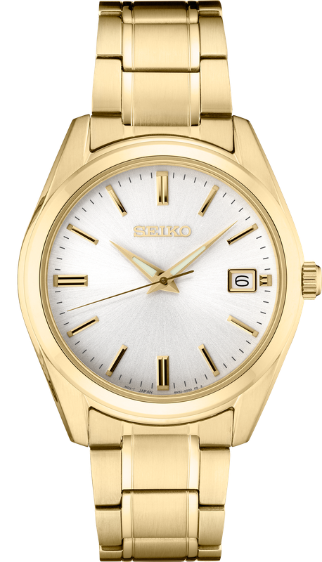 Seiko Men&#39;s Essentials Gold Tone Stainless Steel Bracelet Wrist Watch SUR314