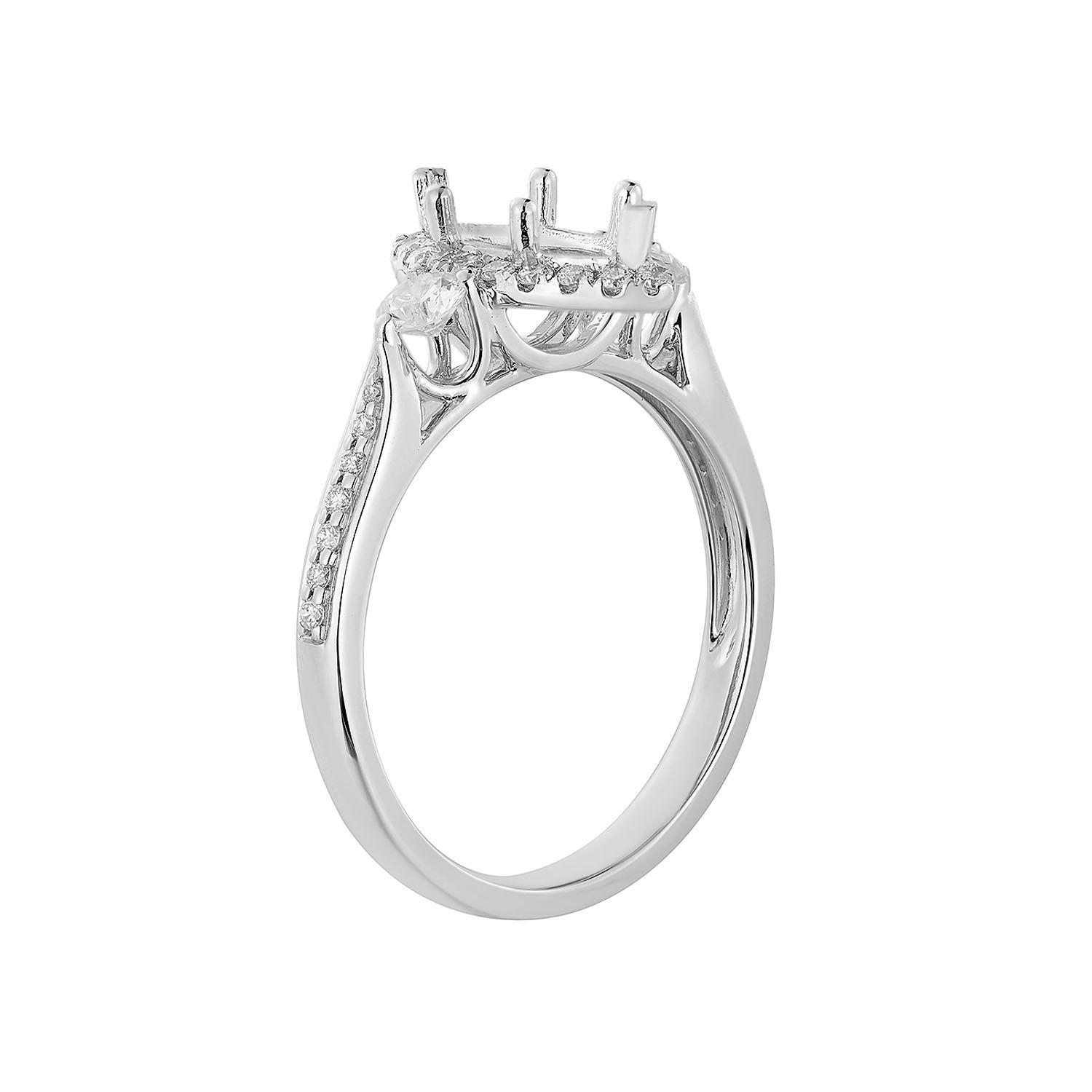 14K White/Yellow Gold Marquise Halo Center Three Stone Engagement Ring MZ6768 Natural Diamond, Colour: 14KWhite-3.04g-0.454ct-ND