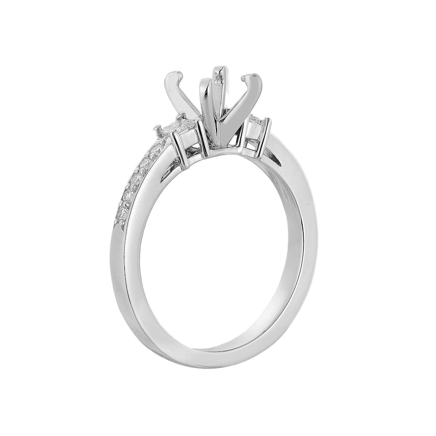 14K White Gold Three Stone Princess Round Natural Diamond  Engagement Ring MZ5615 Natural Diamond, Colour: 14KWhite-3.84g-0.264ct-ND