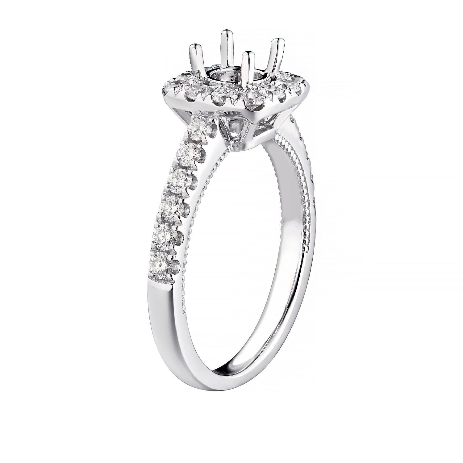 14K White Gold Cushion Halo Engagement Ring MZ7001 Natural Diamond, Colour: 14KW1
