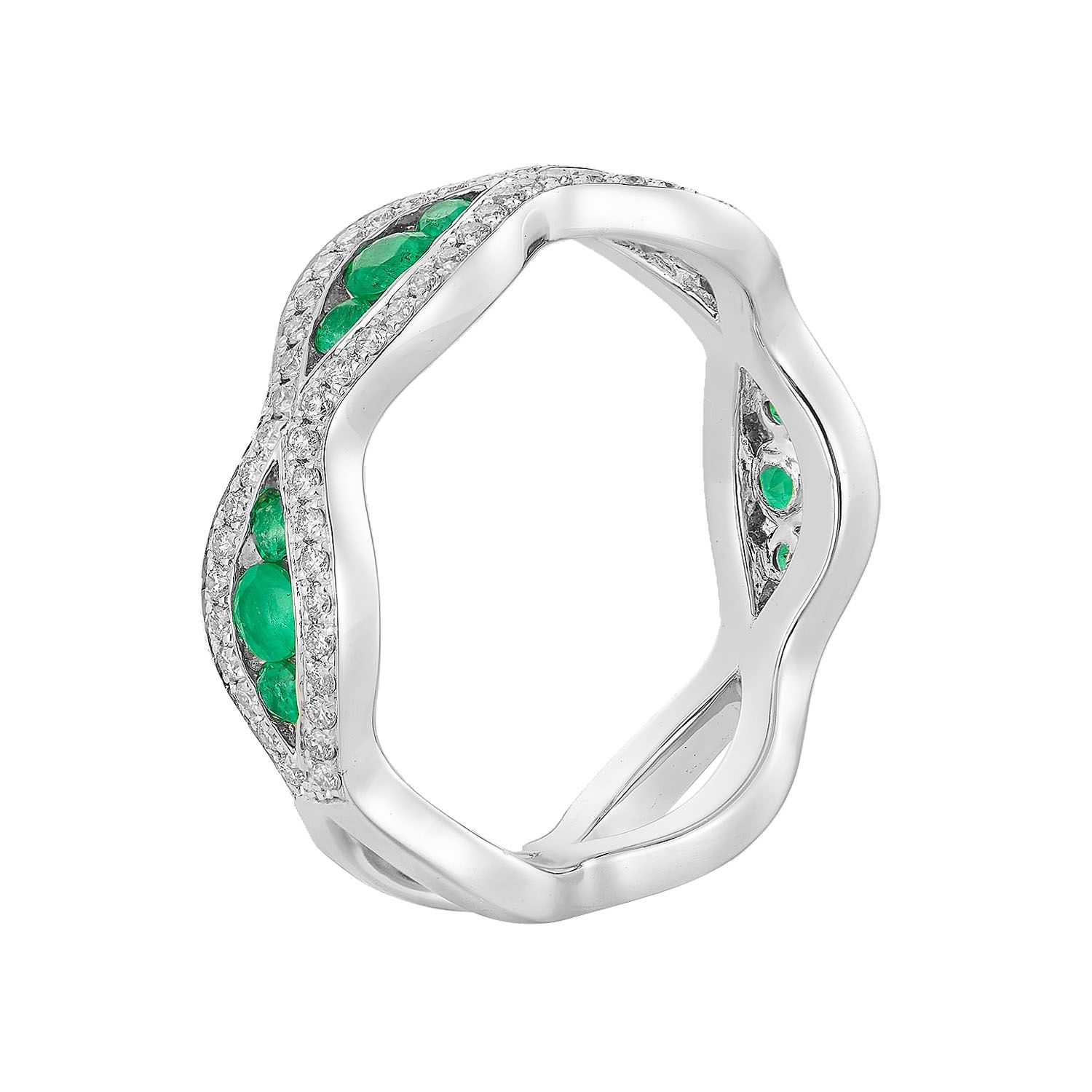 14K White Gold Gem Natural Diamond Wedding Band HYDR2184-1, stone: 14KWhite-4.01g-0.799ct-Emerald