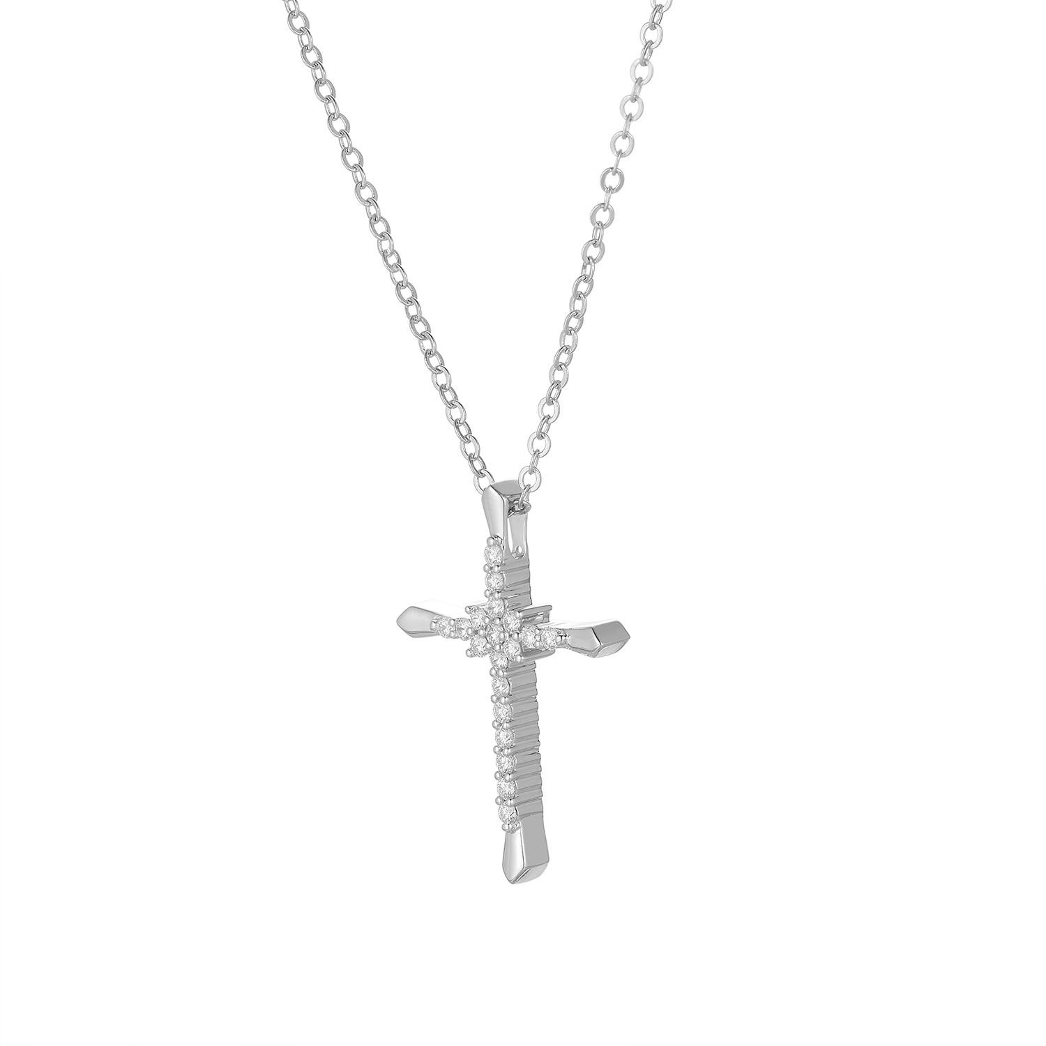 14K White/Yellow Gold Cross Natural Diamond  Pendant MZ61074 Natural Diamond, Colour: 14KWhite