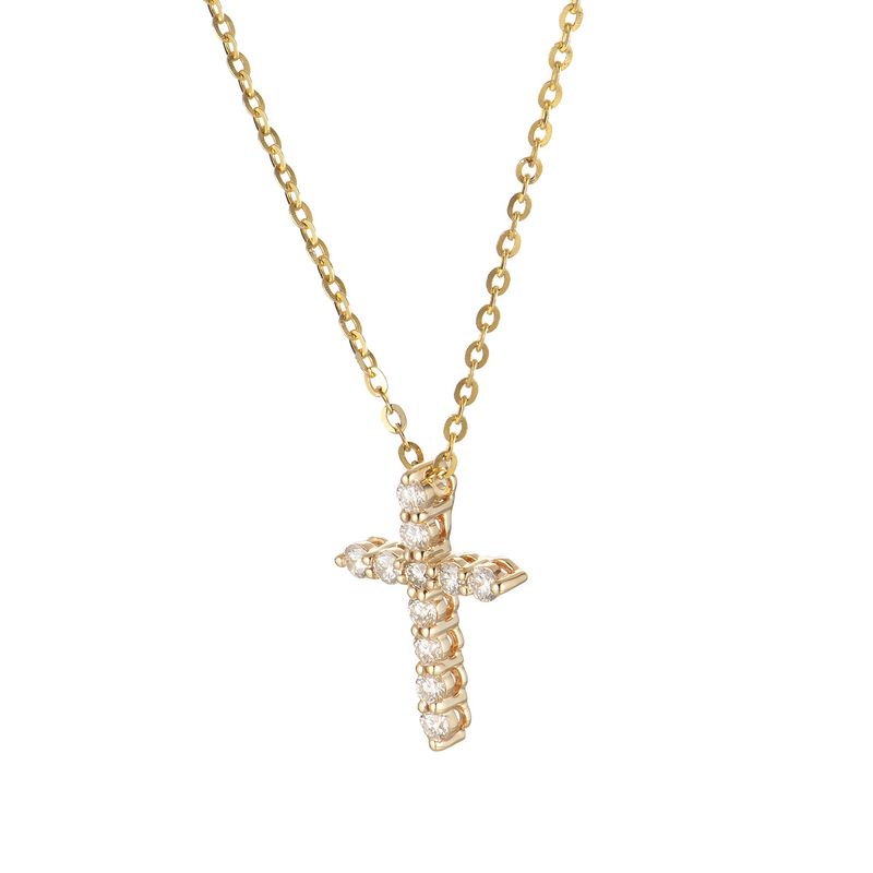 14K White/Yellow Gold Natural Diamond  Cross Pendant MZ6110 Natural Diamond