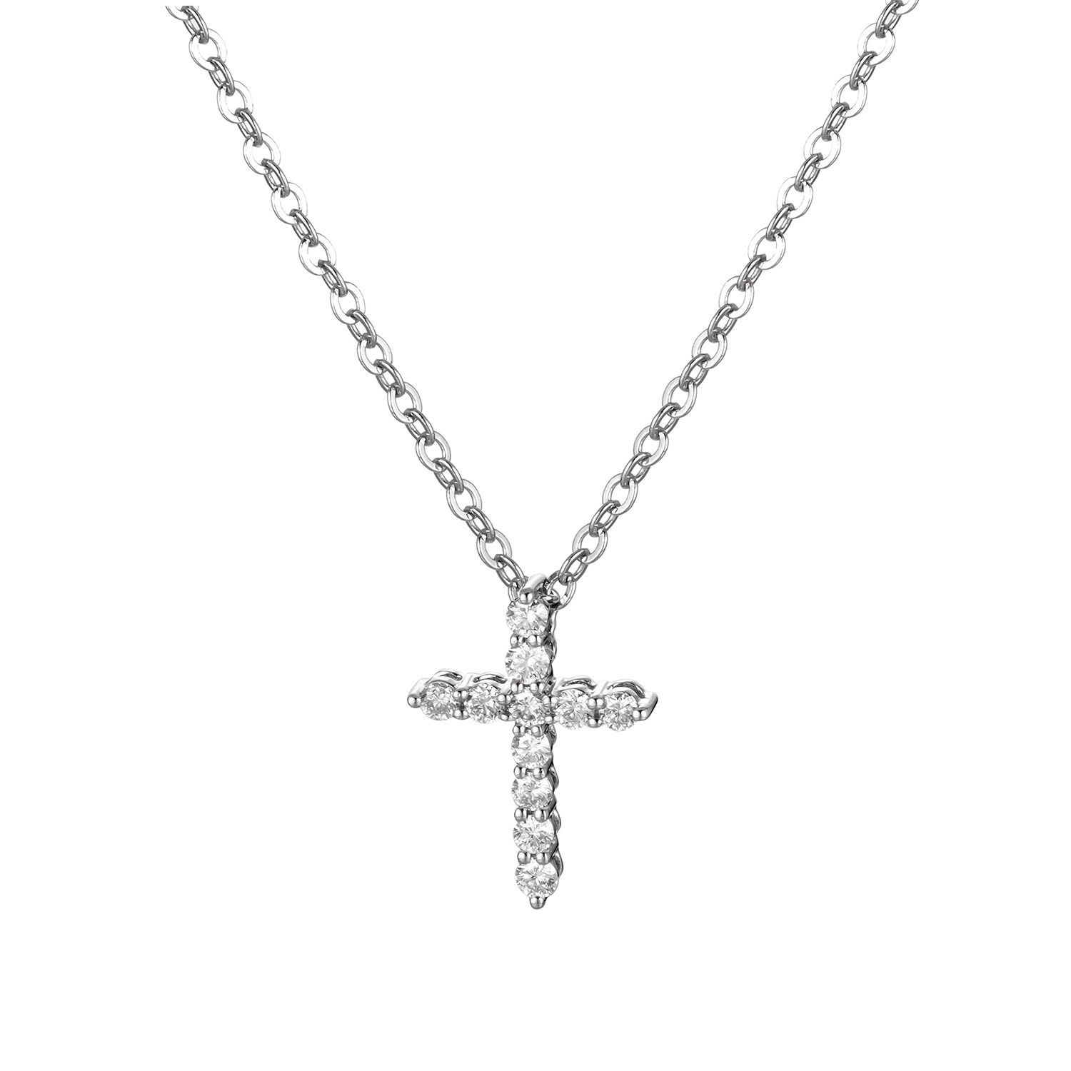 14K White/Yellow Gold Natural Diamond  Cross Pendant MZ6110 Natural Diamond, Size: 18.5mm-14KWhite