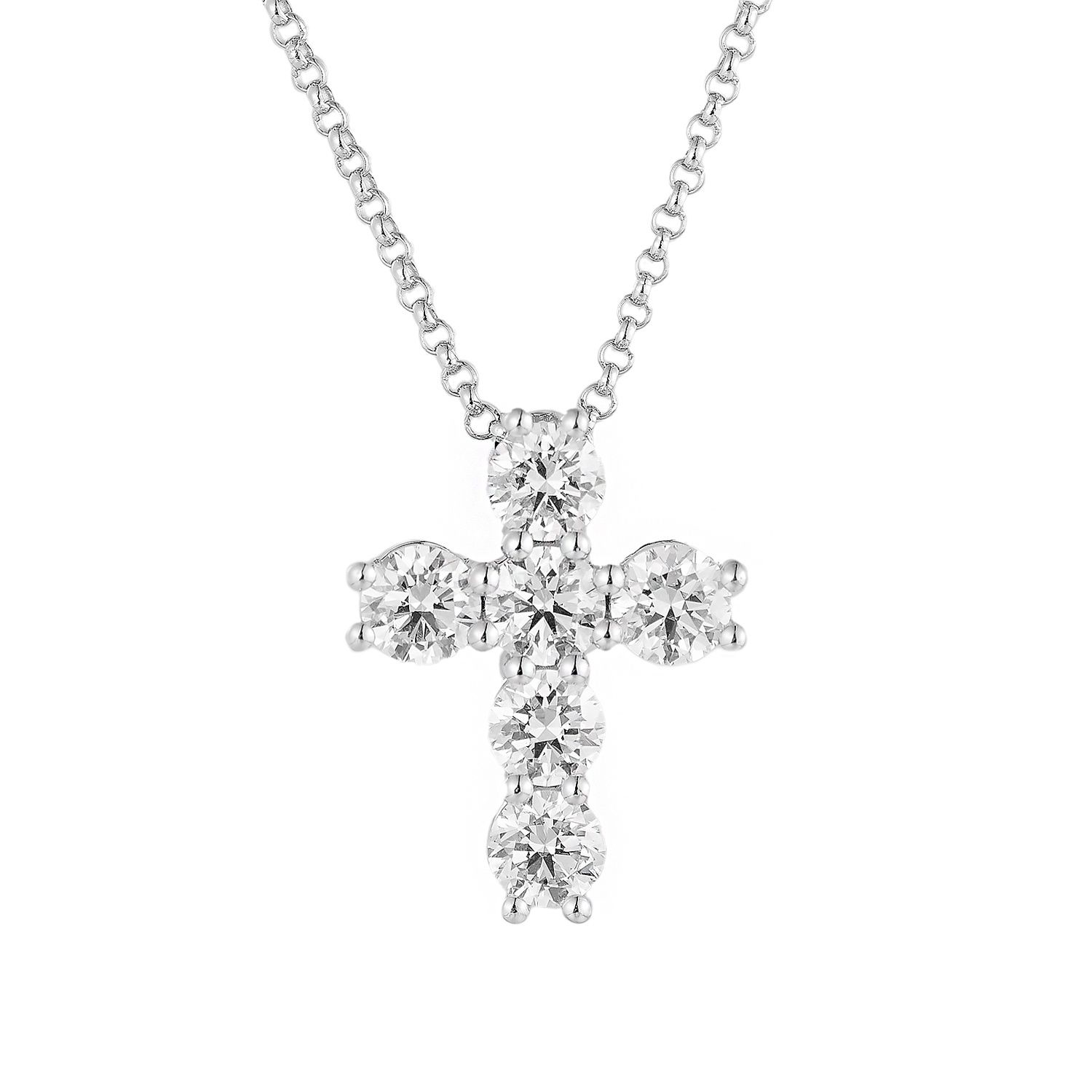 14K White Gold Cross Lab Grown Diamond Pendant Necklace MZ7857, Colour: 14KW-3.81g-1.047ct-LG