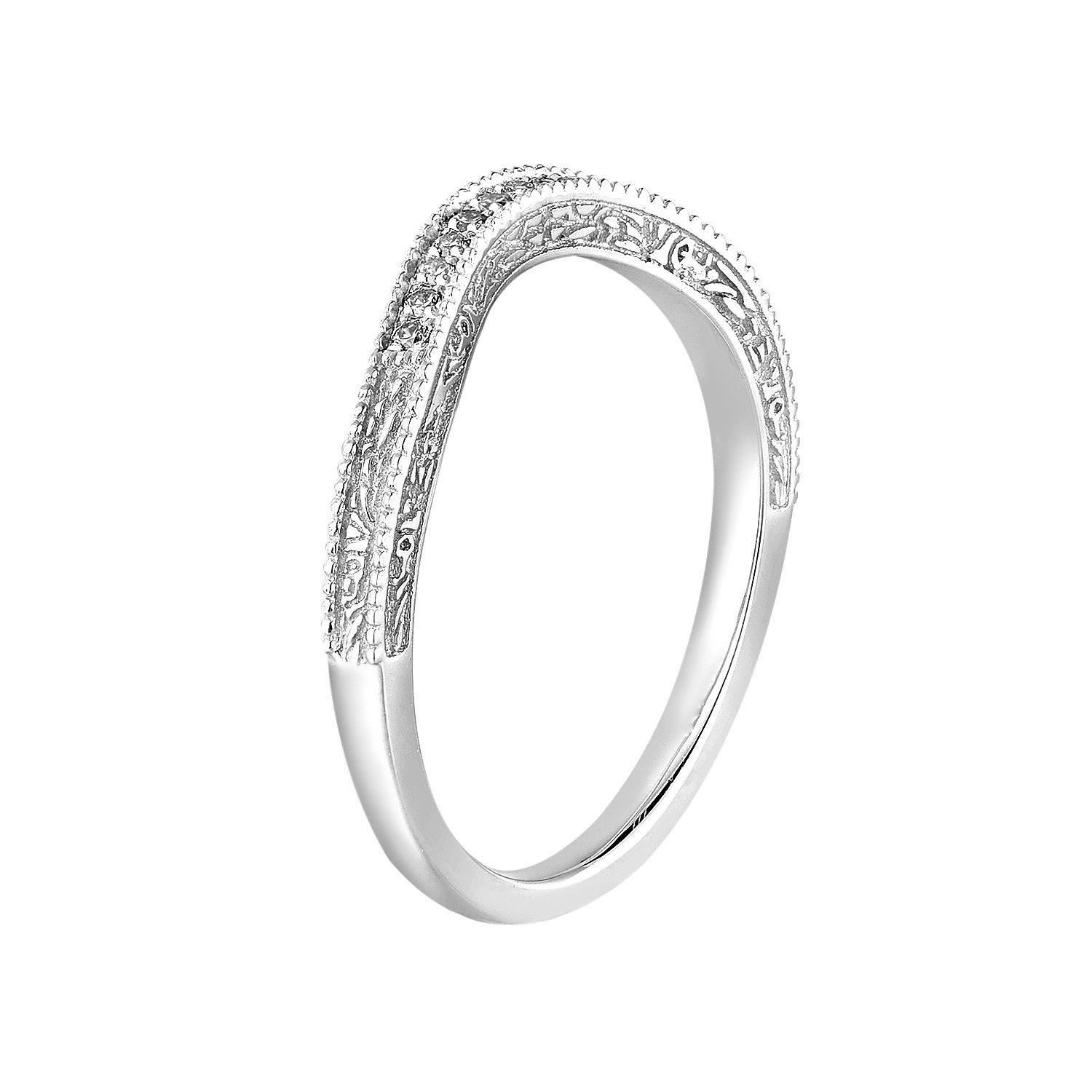 14K White/Yellow Gold Natural Diamond Curved Wedding Band MZ72120, Colour: 14KW-2.12g-0.068ct-ND