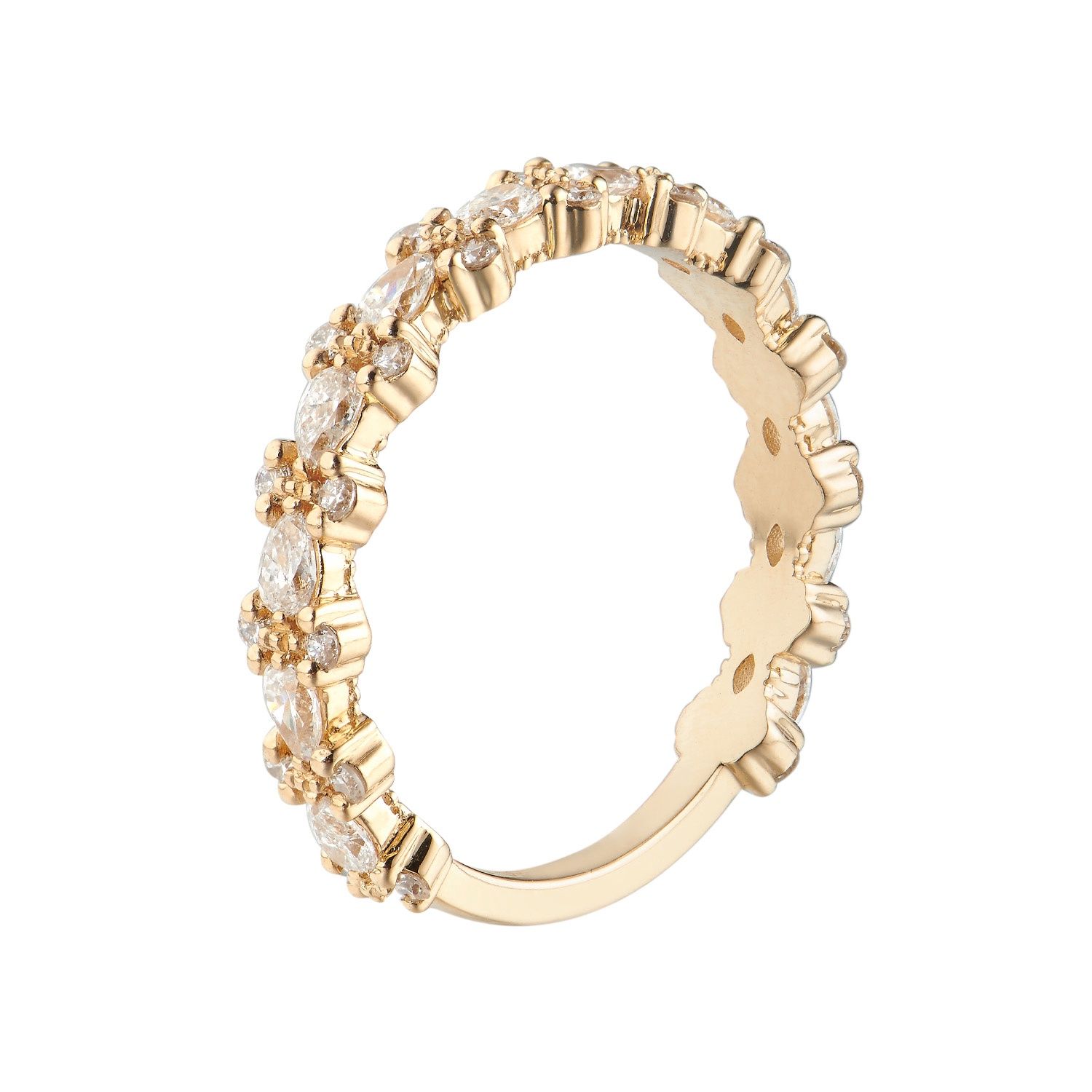 14K White/Yellow Gold Pear Natural Diamond Wedding Band MZ5044, Colour: 14KY-2.31g-0.783ct-ND