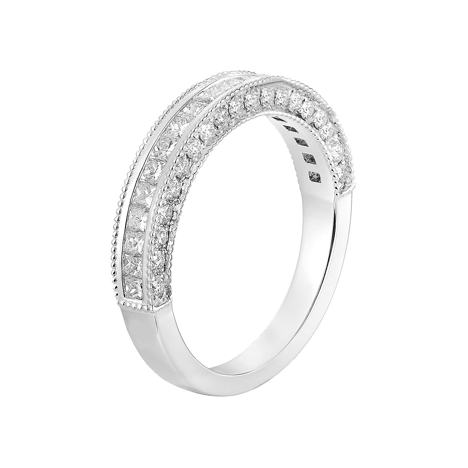 14K White/Yellow Gold Princess Natural Diamond Wedding Band MZ9816, Colour: 14KW-2.79g-0.952ct-ND