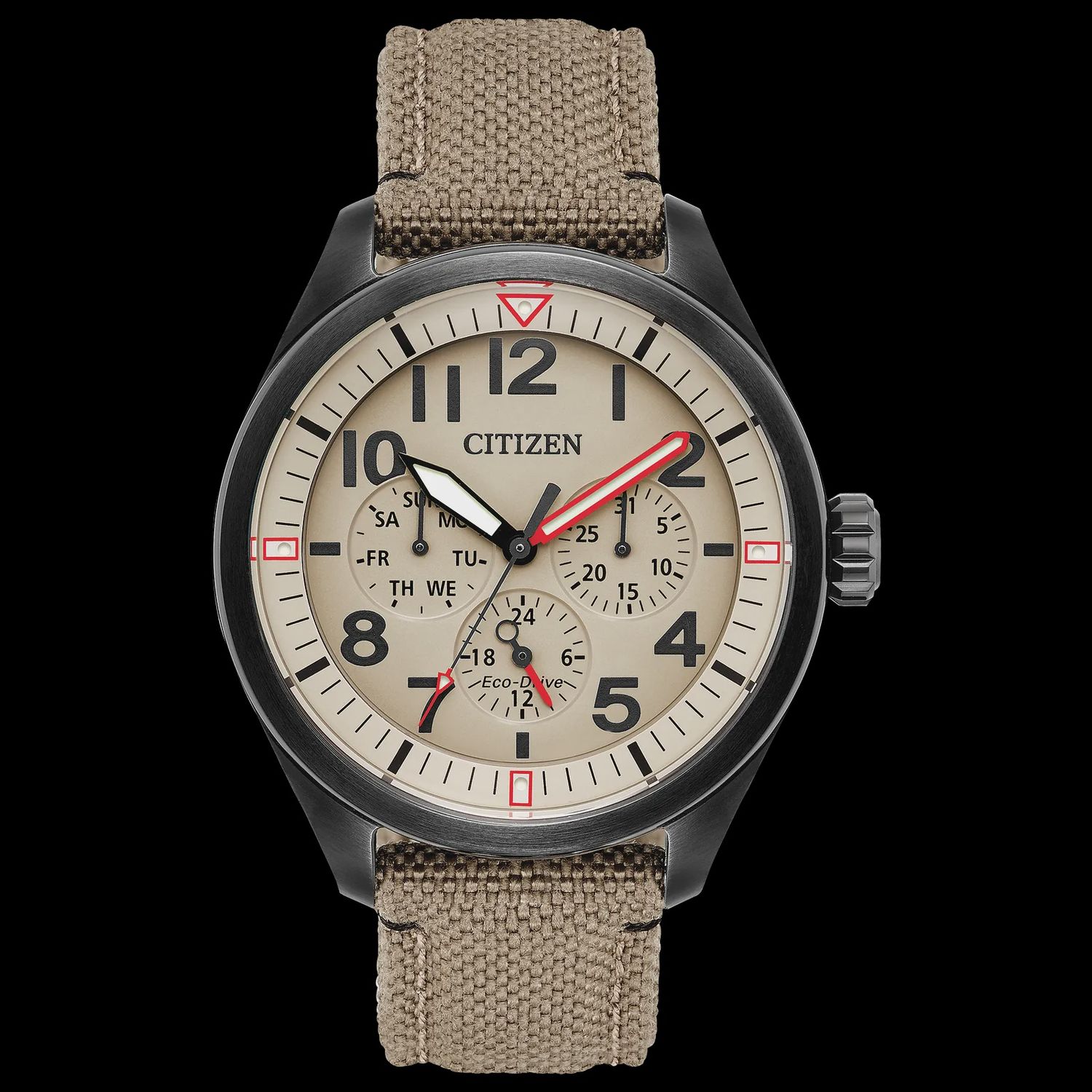 Citizen Garrison Men&#39;s Eco-Drive Brown Strap Red Accents Watch BU2055-08X