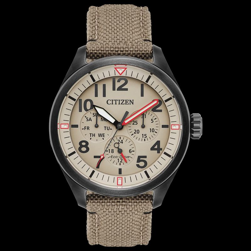 Citizen Garrison Men&#39;s Eco-Drive Brown Strap Red Accents Watch BU2055-08X