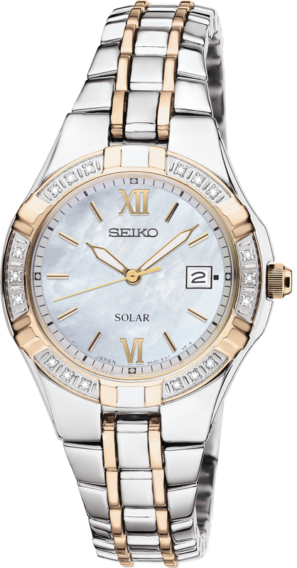 Seiko Diamonds SS TT Solar Mother of Pearl Dial Women&#39;s Watch SUT068