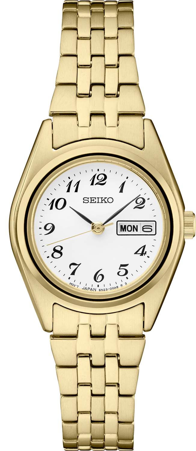 Seiko Essentials SS GP Quartz White Dial Women&#39;s Watch SUR440