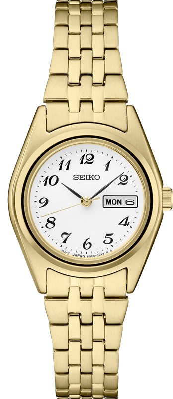 Seiko Essentials SS GP Quartz White Dial Women&#39;s Watch SUR440