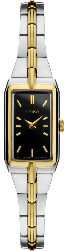 Seiko Essentials Two Tone Quartz Black Dial Stainless Steel Women&#39;s Watch SWR046