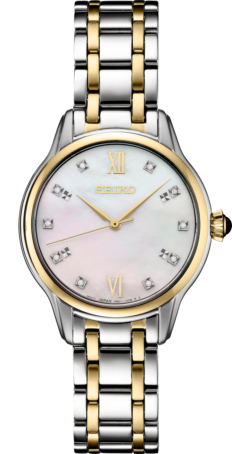 Seiko Diamonds SS TT Quartz Mother of Pearl Dial Women&#39;s Watch SRZ540
