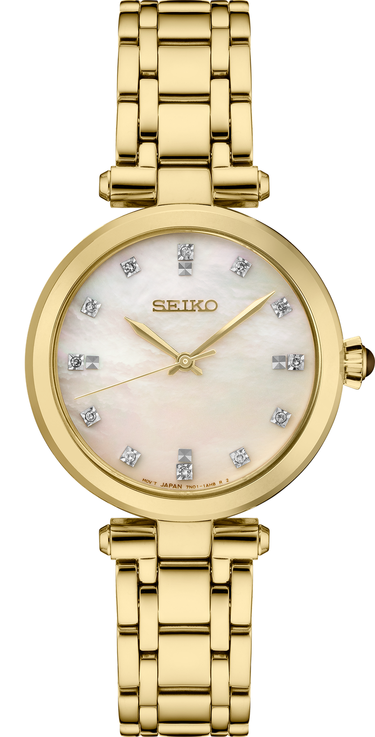 Seiko Diamonds SS GP Quartz Mother of Pearl Dial Women&#39;s Watch SRZ536