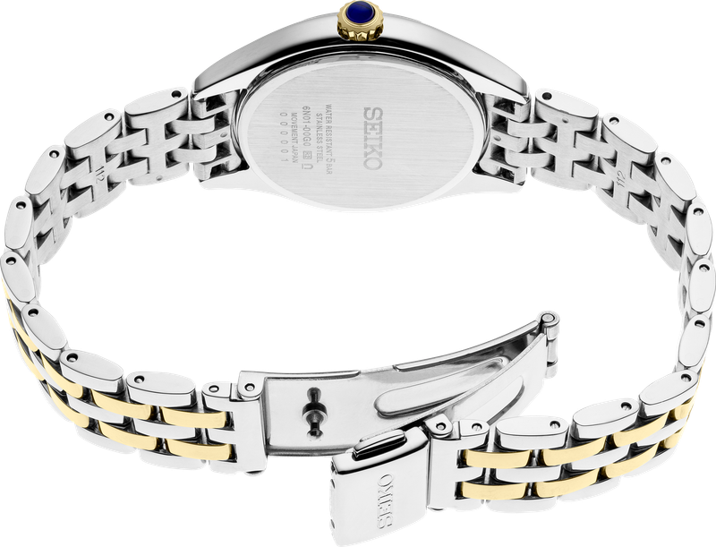 Seiko Crystals Two-Tone Quartz White Dial Stainless Steel Women's Watch SUR392
