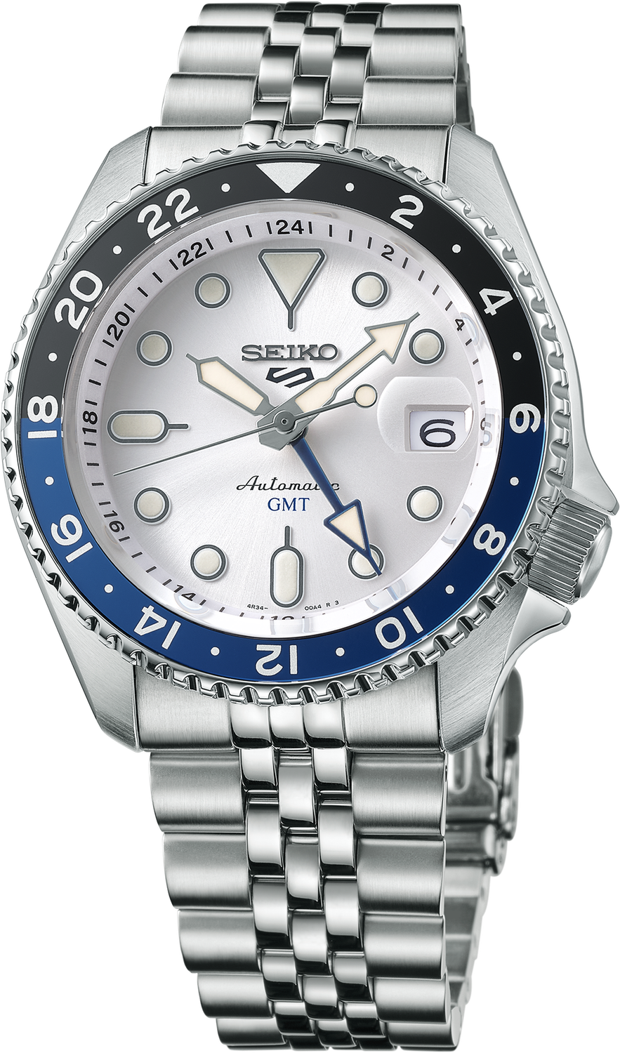 Seiko 5 Sports Automatic GMT Silver Dial Stainless Steel Watch SSK033