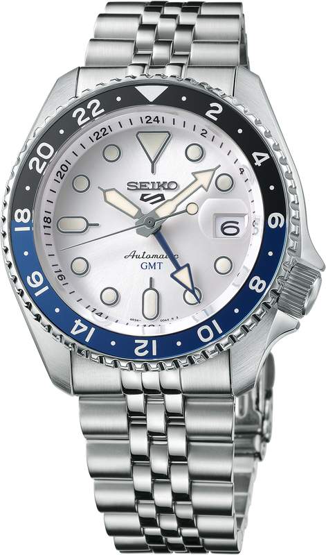 Seiko 5 Sports Automatic GMT Silver Dial Stainless Steel Watch SSK033