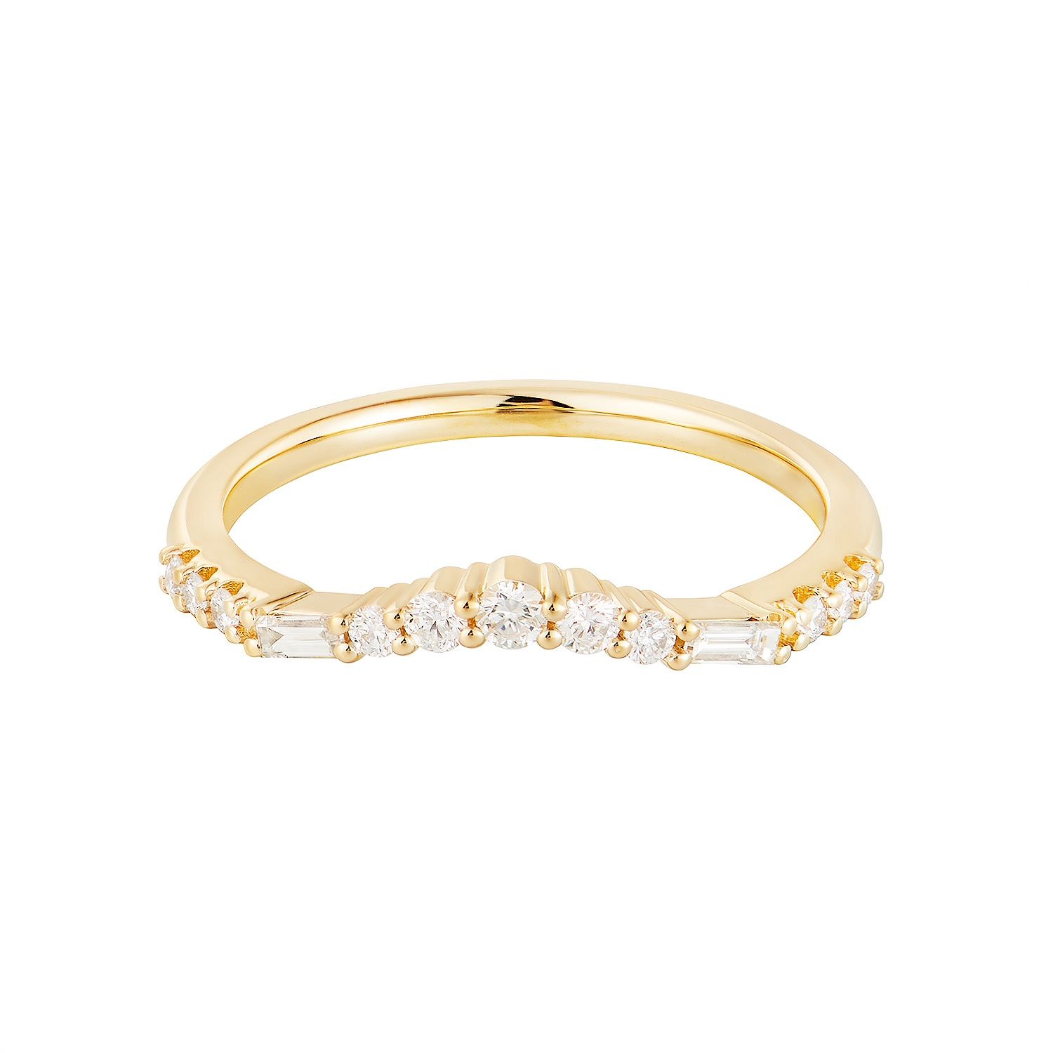 14K White/Yellow Gold Natural Diamond Curved Band MZ73089, Colour: 14KY-1.67g-0.232ct-ND