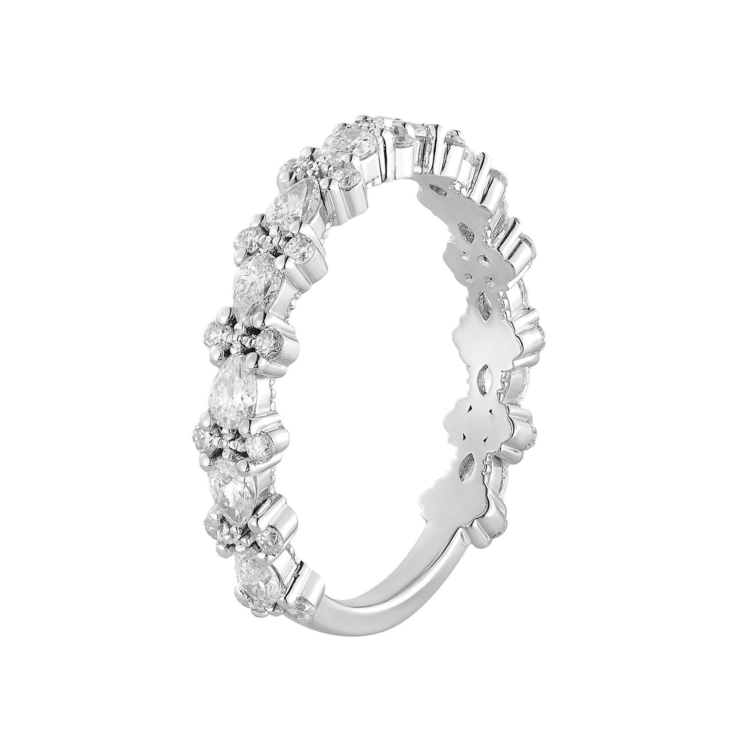 14K White Gold Pear Lab Grown Diamond Wedding Band MZ5044