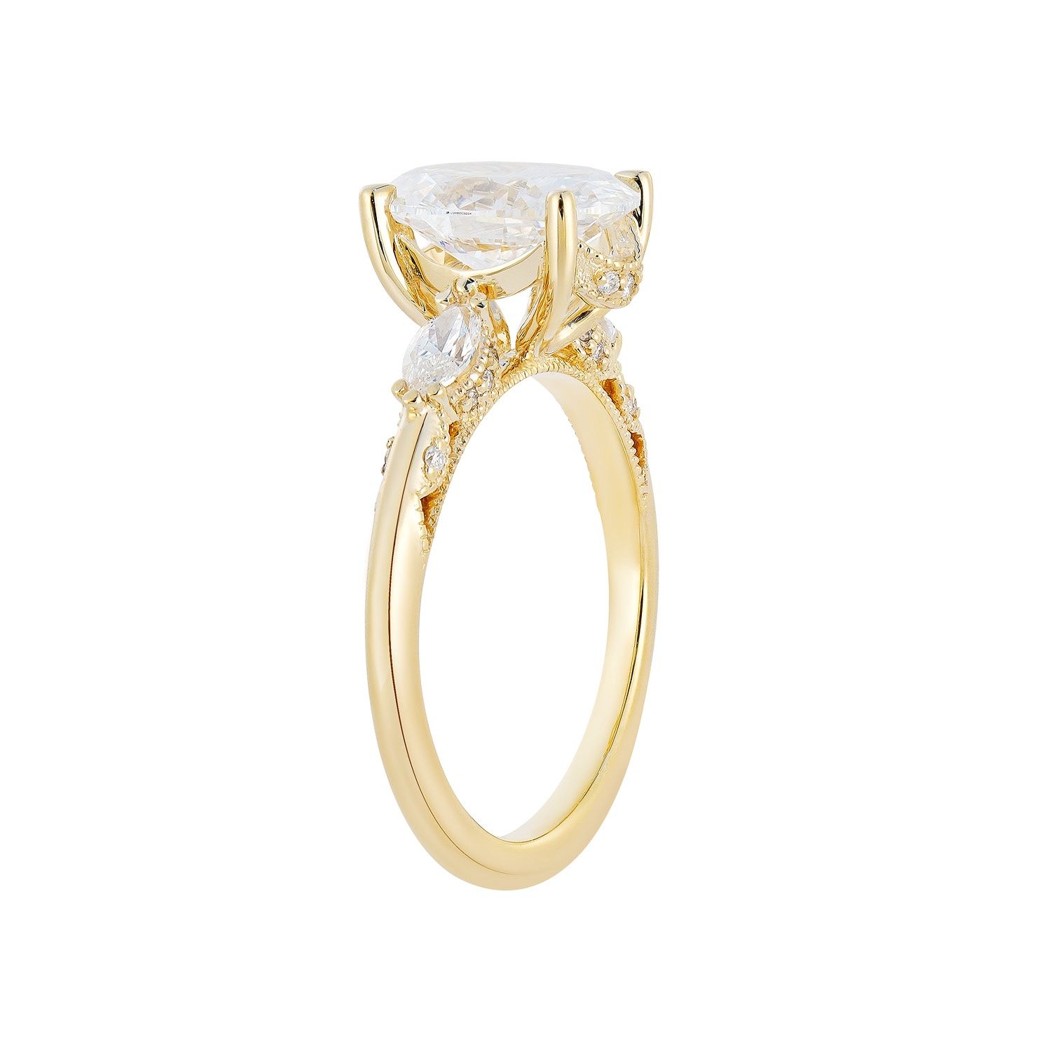 IGI Certificate 14K Yellow Gold Lab Grown Oval Diamond Three Stone Engagement Ring MZ12964