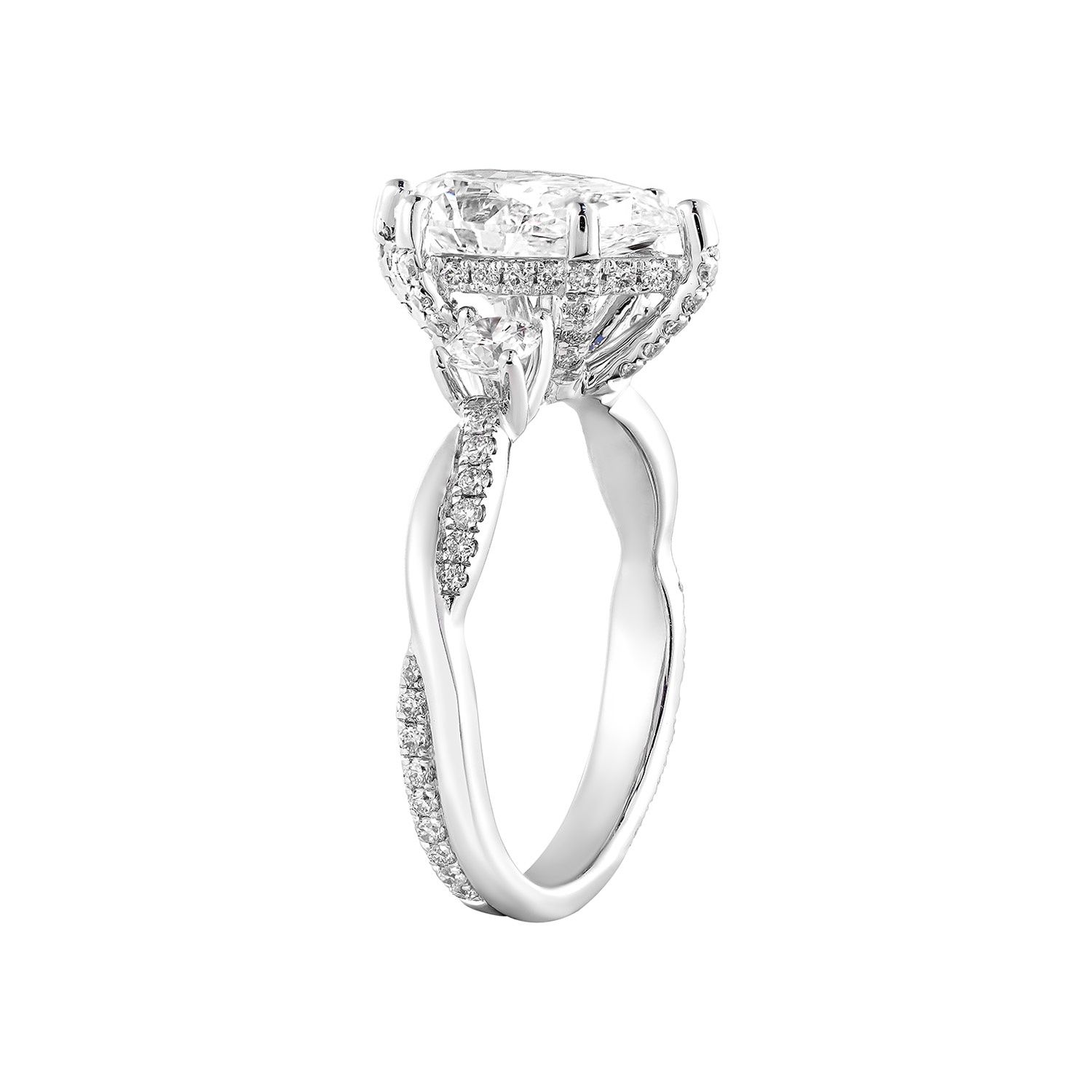 IGI Certificate 14K White Gold Lab Grown Pear Shape Diamond Three Stone Engagement Ring MZ12969