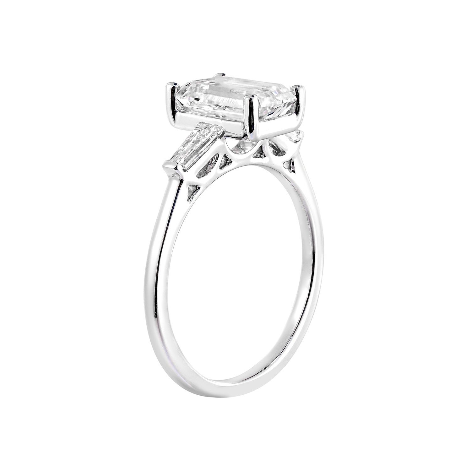 IGI Certificate 14K White Gold Lab Grown Emerald-Cut Diamond Three Stone Engagement Ring MZ12970