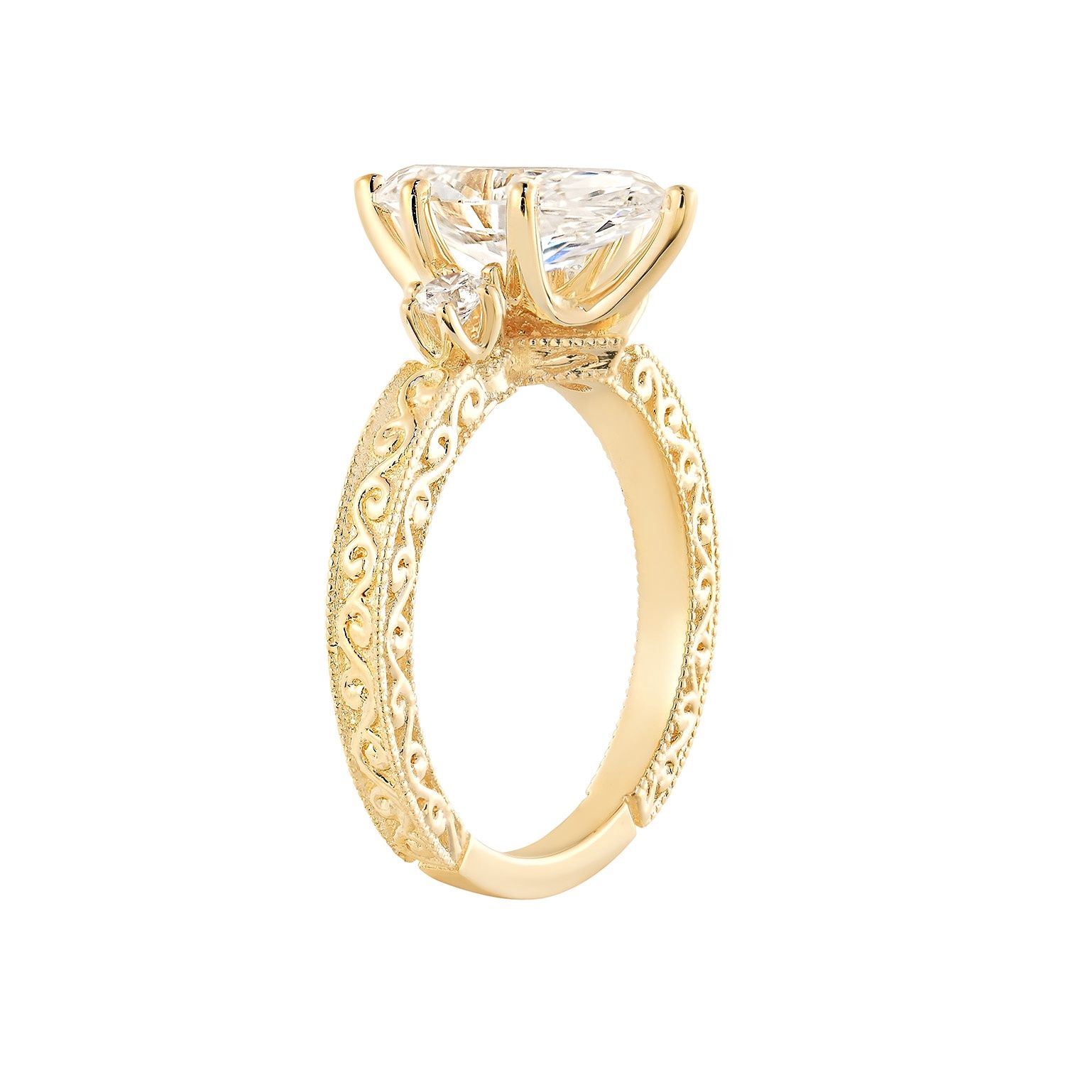 IGI Certificate 14K Yellow Gold Lab Grown Marquise Diamond Three Stone Engagement Ring MZ12992