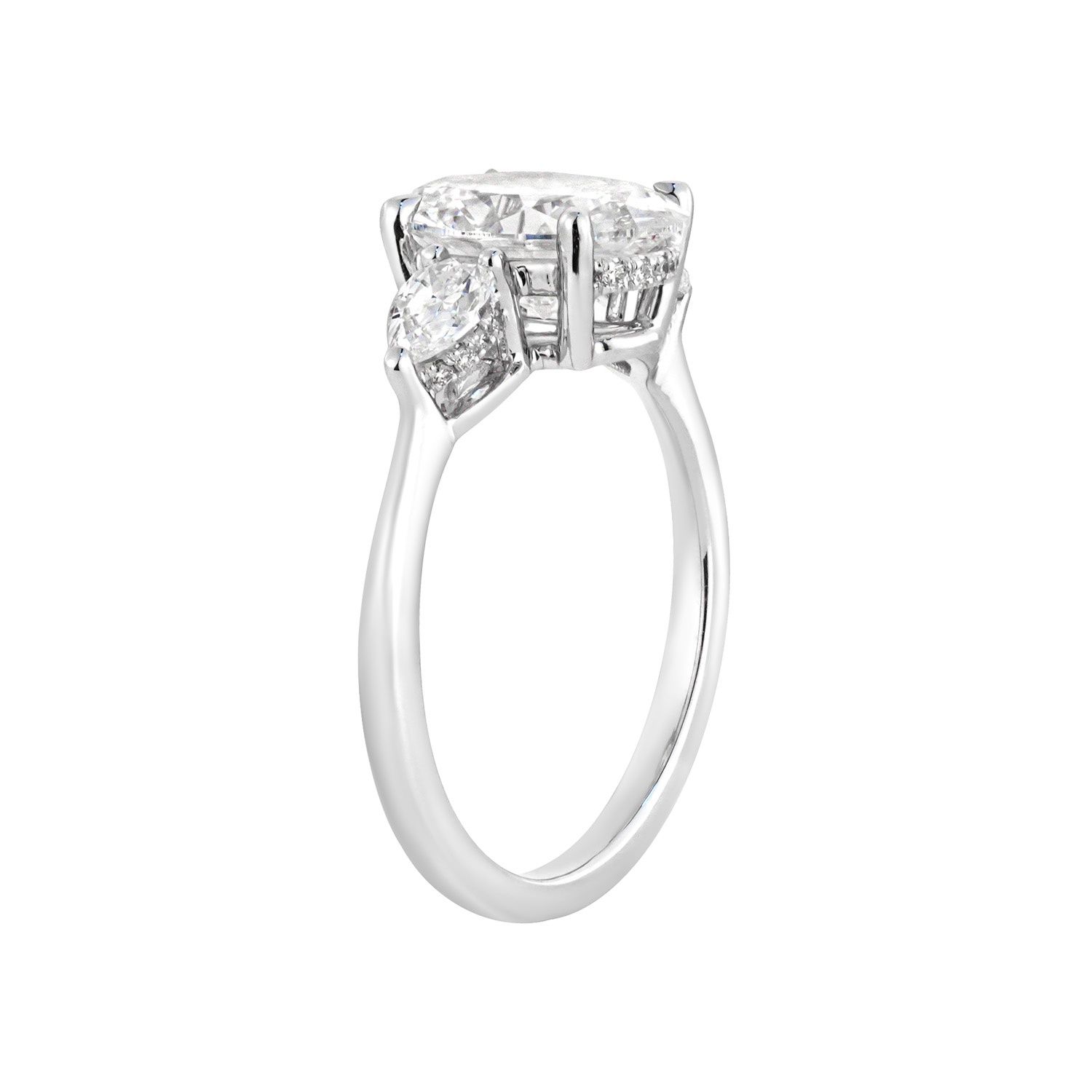 IGI Certificate 14K White Gold Lab Grown Oval-Shape Diamond Three Stone Engagement Ring MZ30324