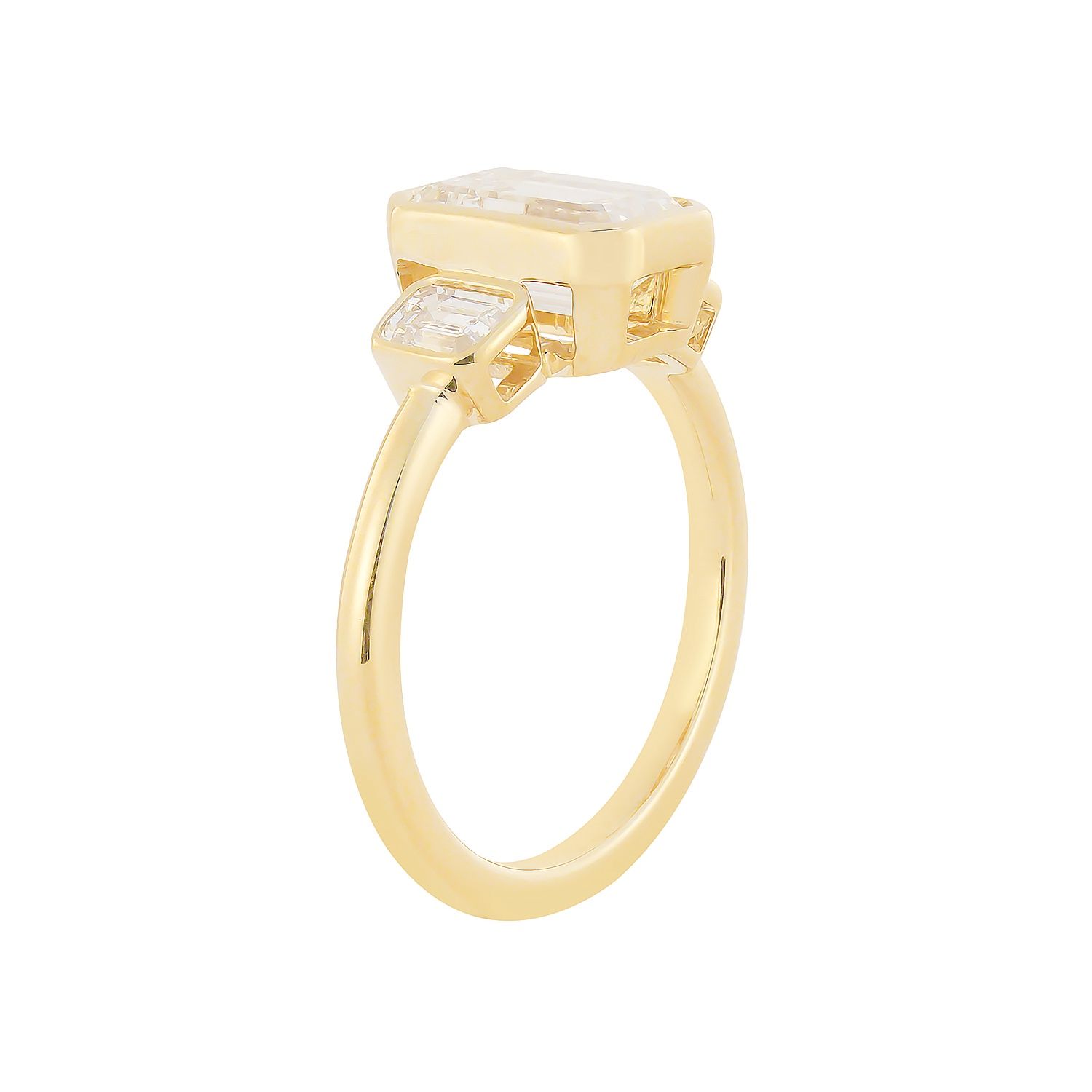 IGI Certificate 14K Yellow Gold Lab Grown Emerald-Cut Diamond Three Stone Engagement Ring MZ30315