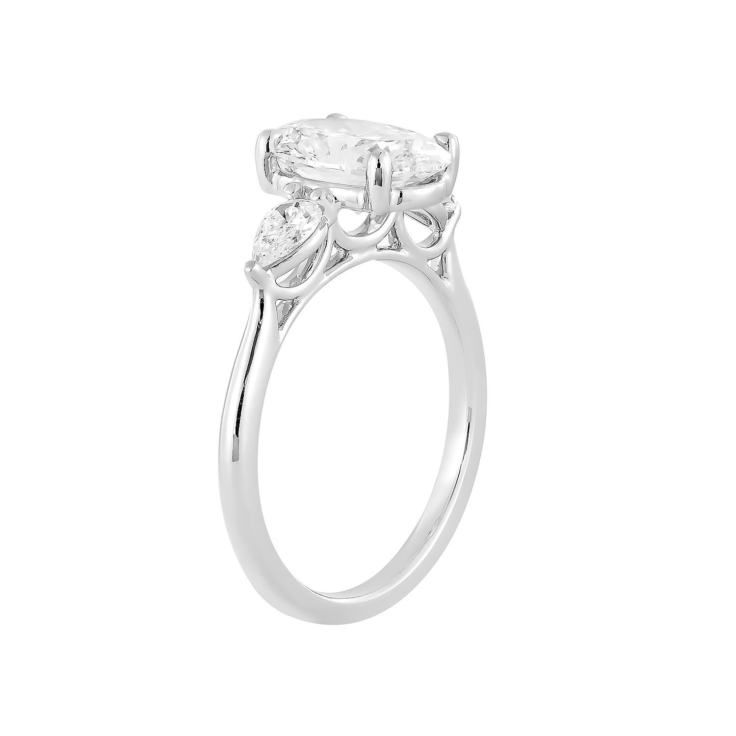 IGI Certificate 14K White Gold Lab Grown Oval-Shape Diamond Three Stone Engagement Ring MZ30322