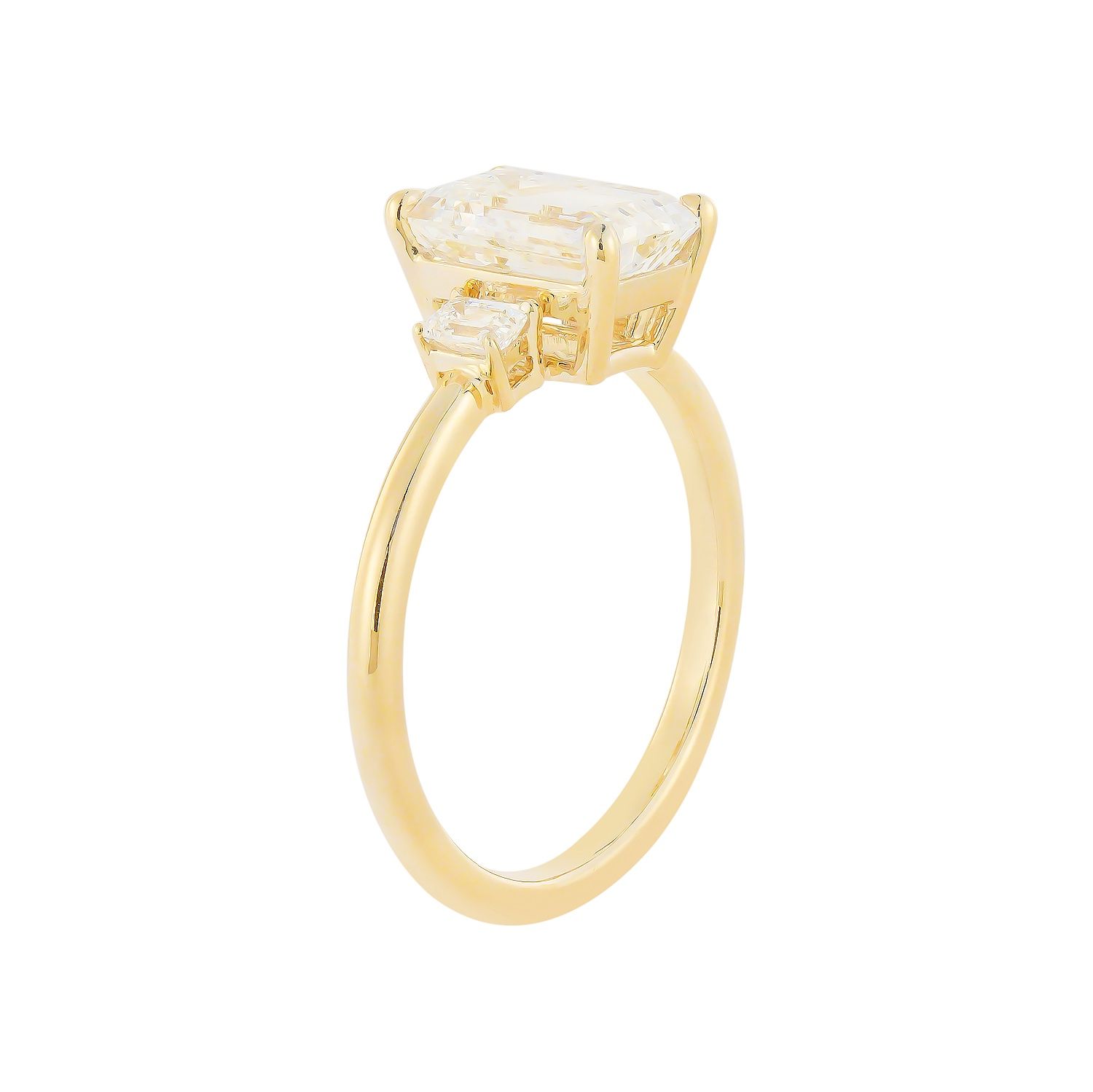 IGI Certificate 14K Yellow Gold Lab Grown Emerald-Cut Diamond Three Stone Engagement Ring MZ30325