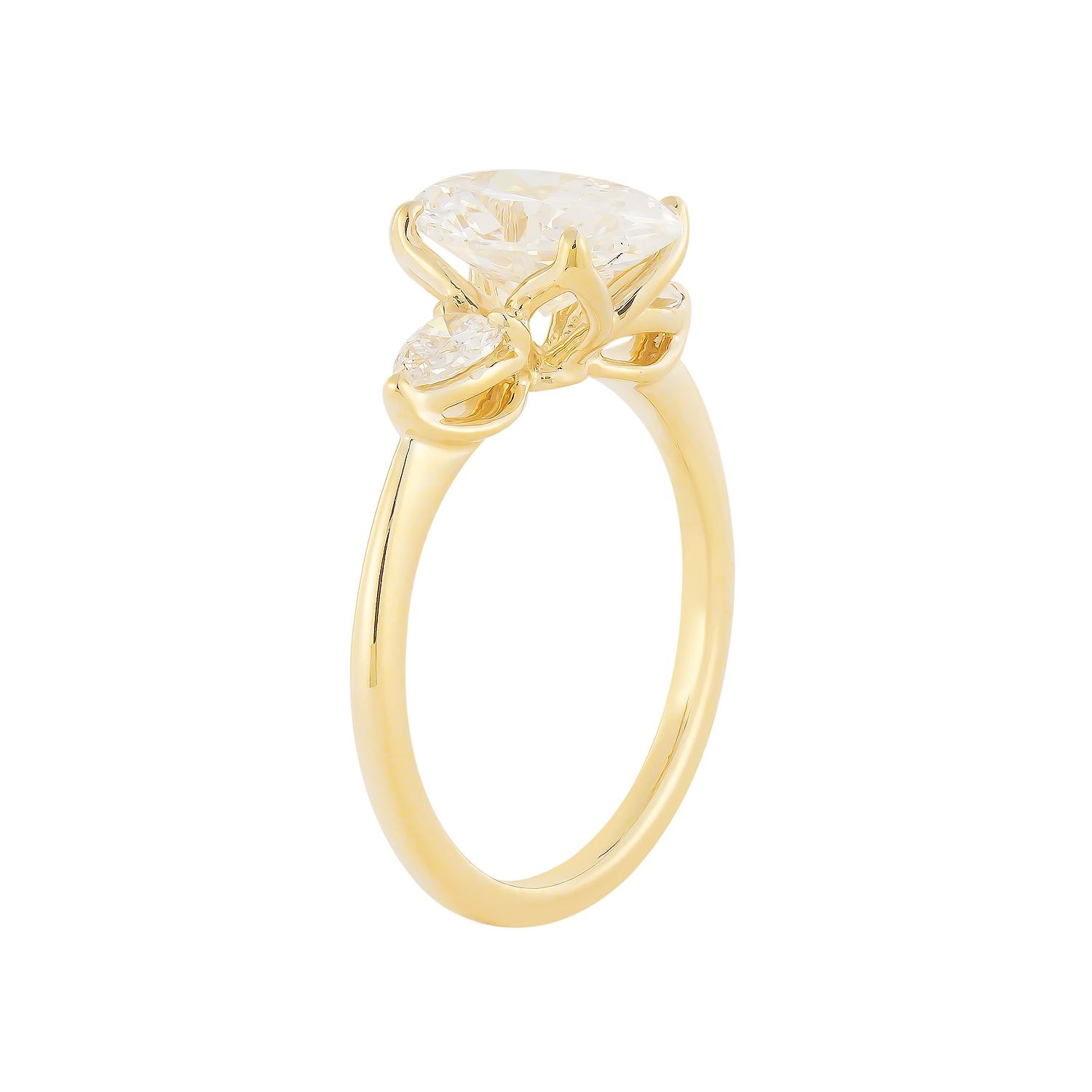 IGI Certificate 14K Yellow Gold Lab Grown Oval Diamond Three Stone Engagement Ring MZ30332