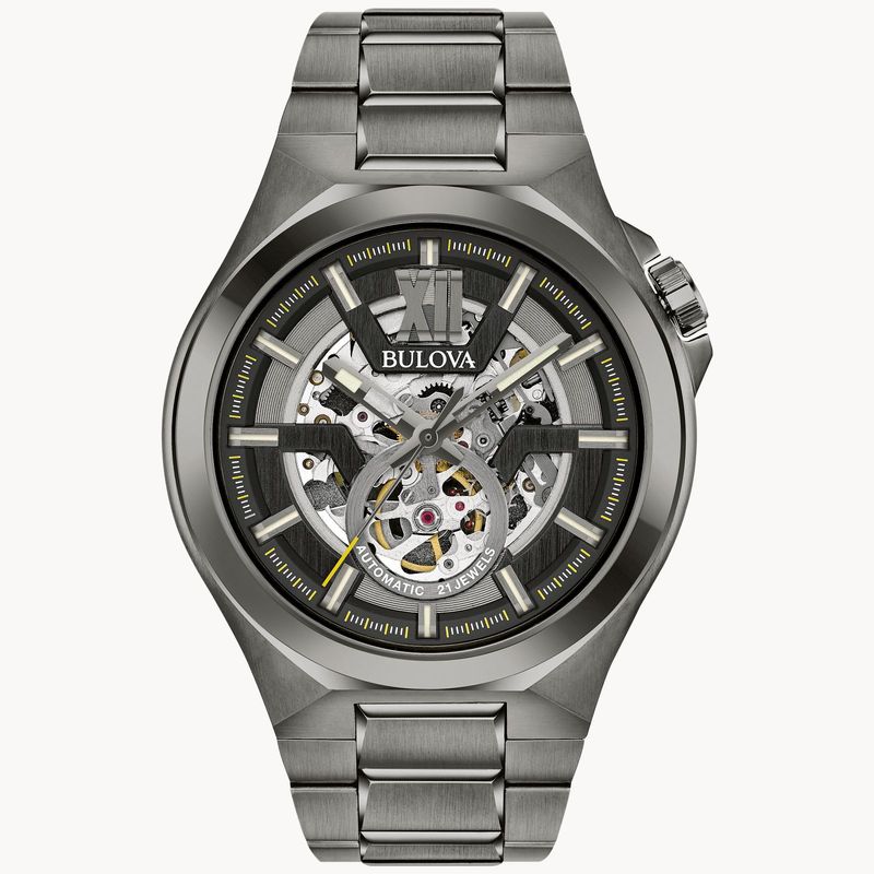 Bulova Maquina Black Dial Black Stainless Steel Men&#39;s Watch 98A179