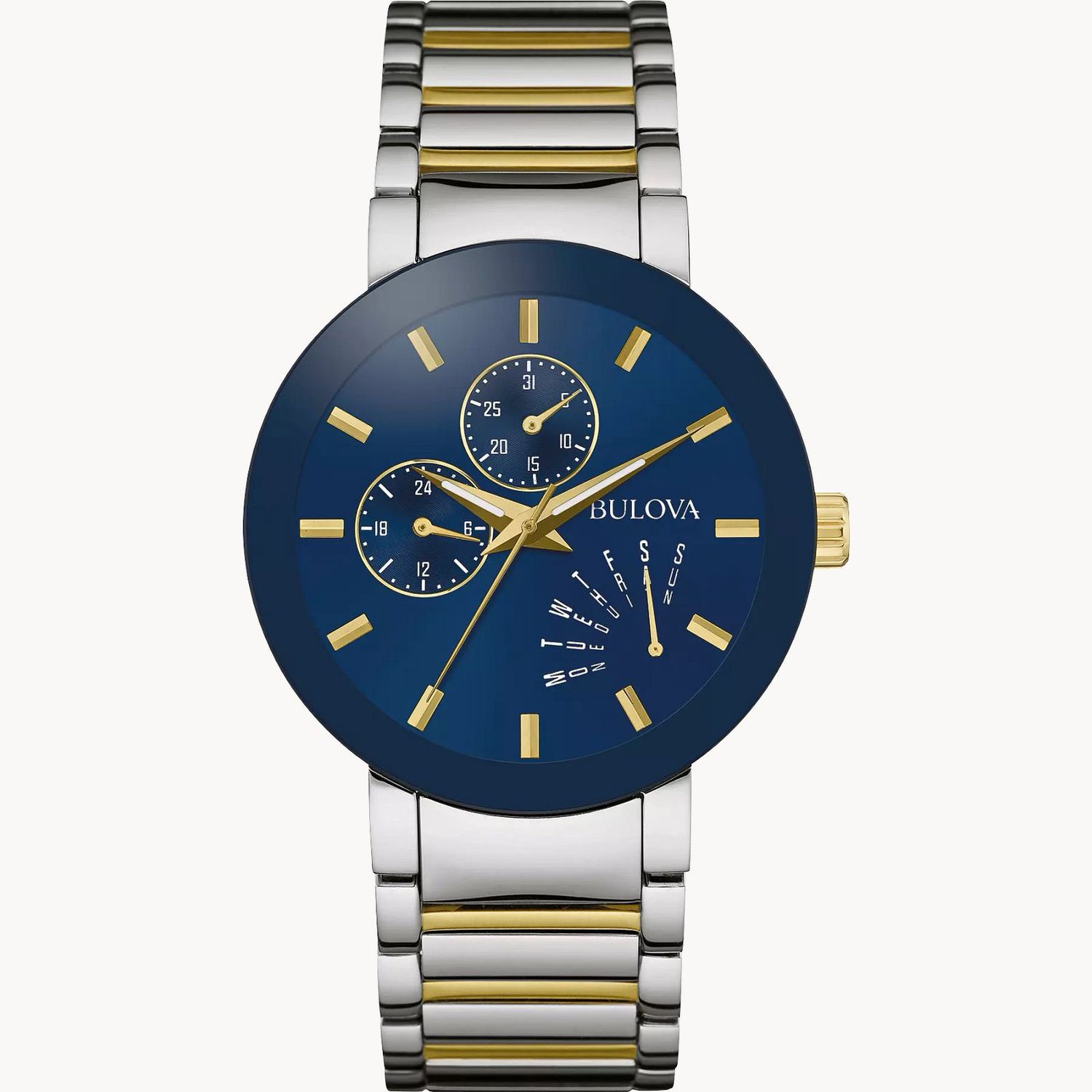 Bulova Futuro Men&#39;s Gold Tone Blue Dial Stainless Steel Watch 98C123
