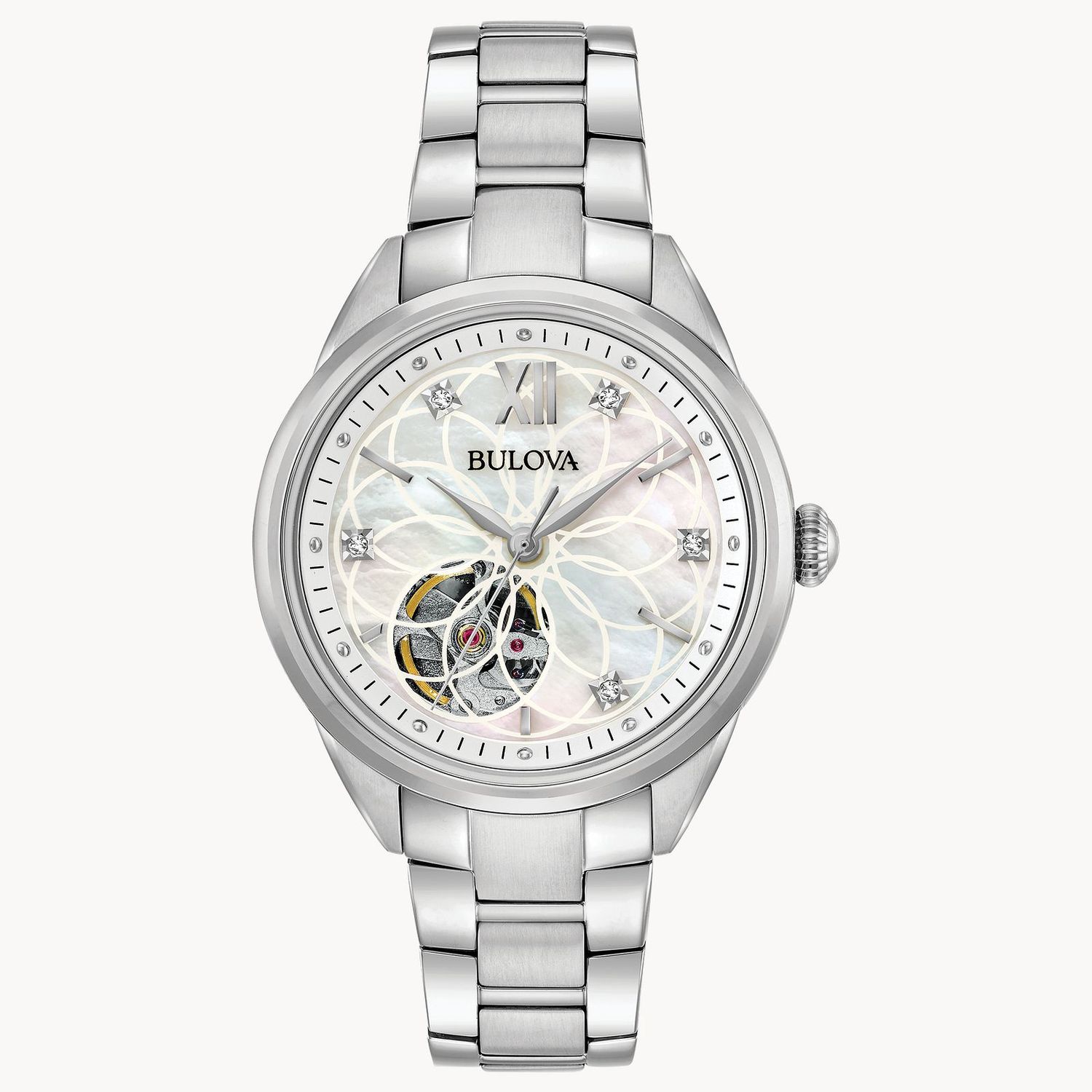 Bulova Sutton Women&#39;s Diamond White Dial Stainless Steel Watch 96P181