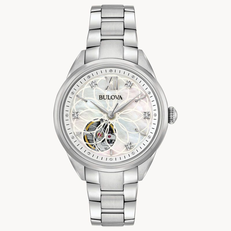 Bulova Sutton Women&#39;s Diamond White Dial Stainless Steel Watch 96P181