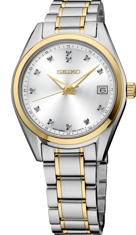 Seiko DIAMONDS Quartz Two Tone Silver Dial Stainless Steel Women's Watch SUR582