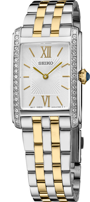 Seiko Crystals Two Tone Silver Dial Quartz Stainless Steel Women's Watch SWR093