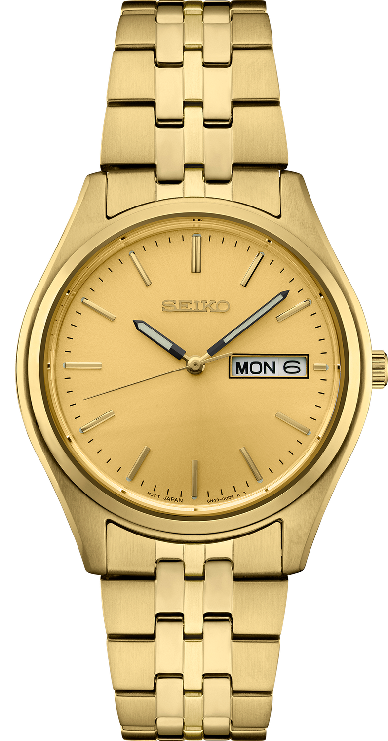 Seiko Essentials Quartz Gold Dress Stainless Steel Strap Men&#39;s Watch SUR434