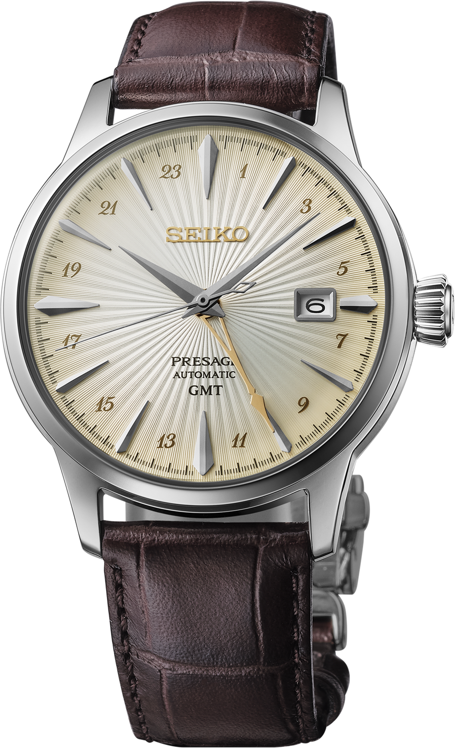 Seiko Presage Cocktail Time SS Automatic GMT Ivory Dial Men&#39;s Watch SSK041