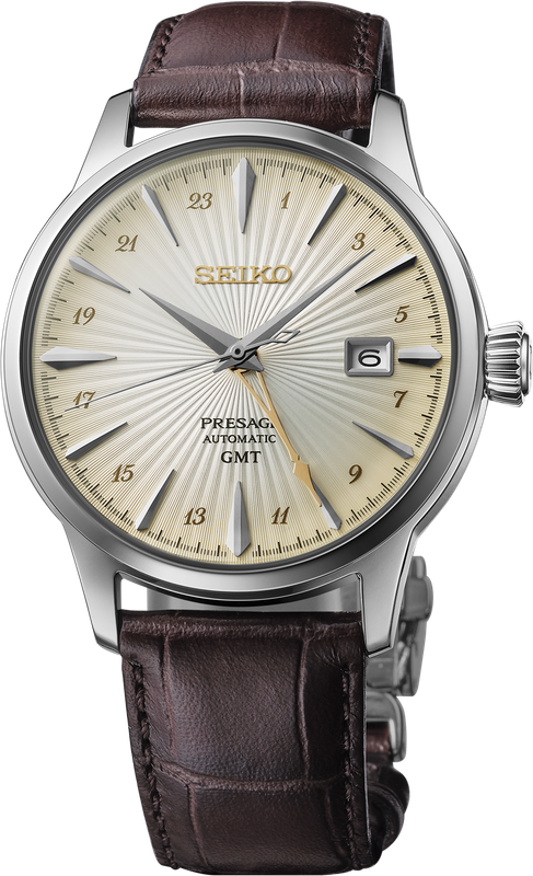 Seiko Presage Cocktail Time SS Automatic GMT Ivory Dial Men&#39;s Watch SSK041