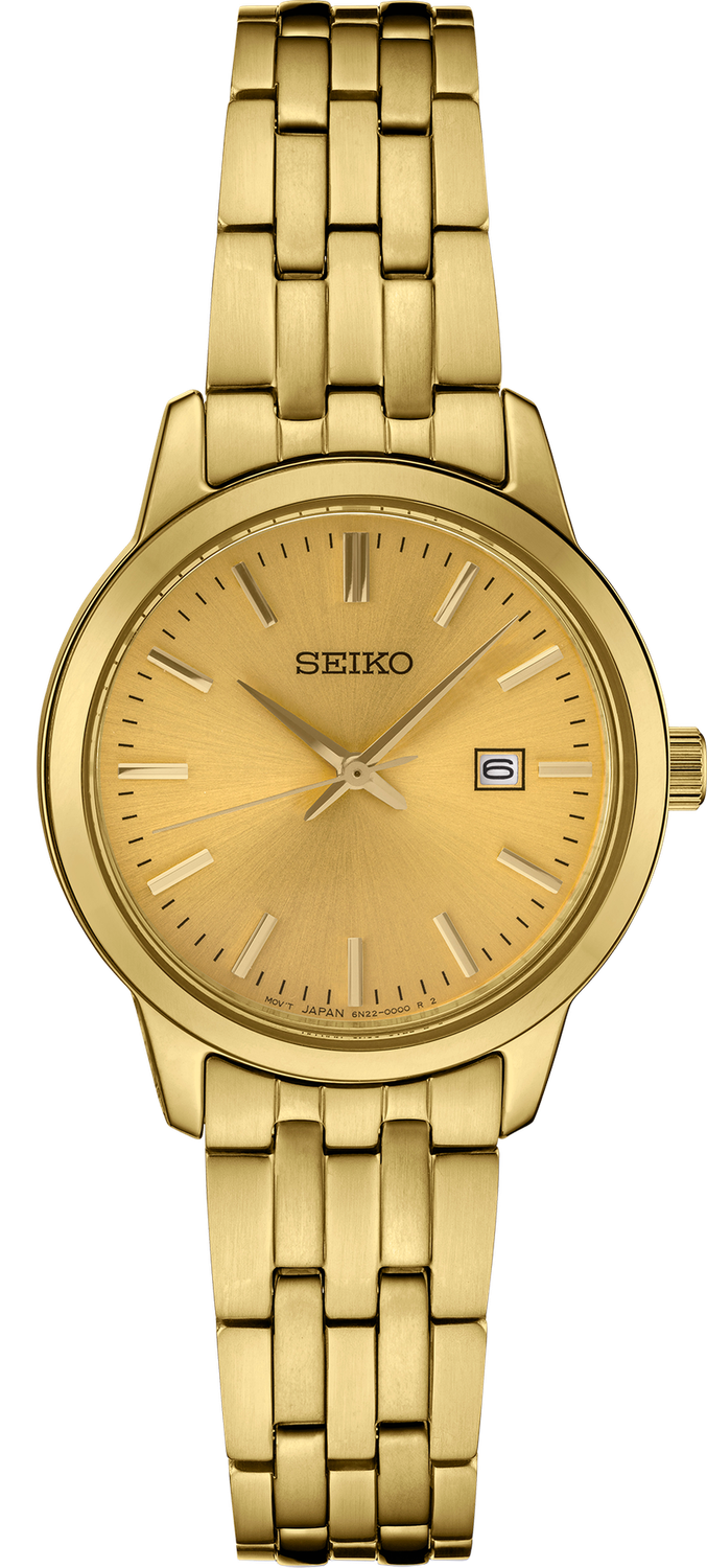 Seiko Essentials GP Quartz Champagne Dial Stainless Steel Women&#39;s Watch SUR444