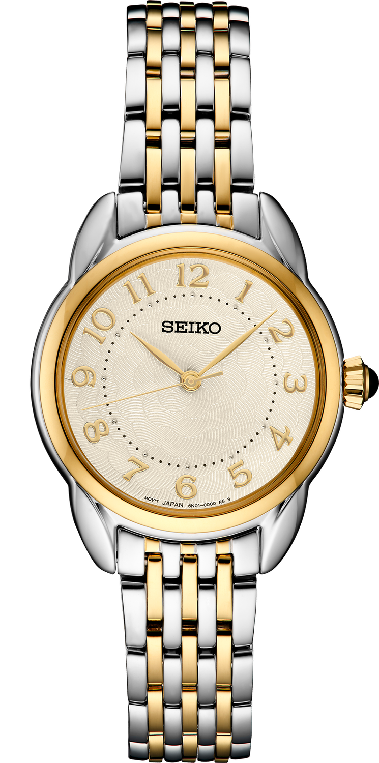 Seiko Essentials Two Tone Quartz Ivory Dial Stainless Steel Women&#39;s Watch SUR562