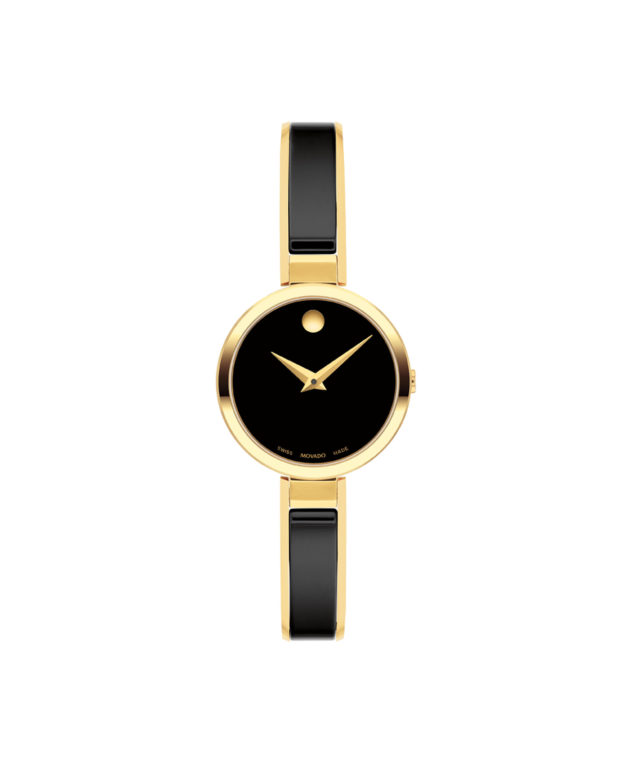 Movado Black Dial Gold Tone Stainless Steel Bangle Women’s Watch 0607714