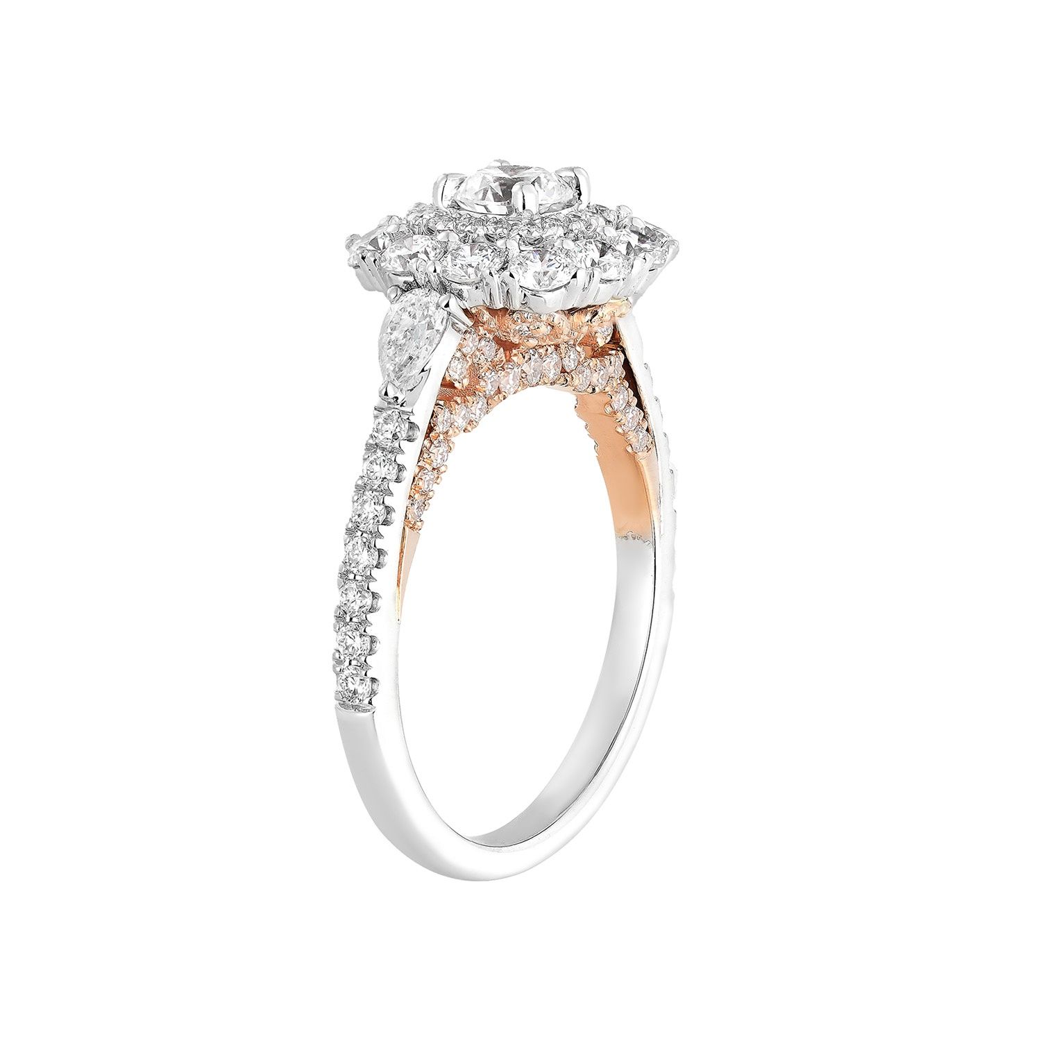 14K White And Rose Gold Lab Grown Diamond Three Stone Engagement Ring MZ13071