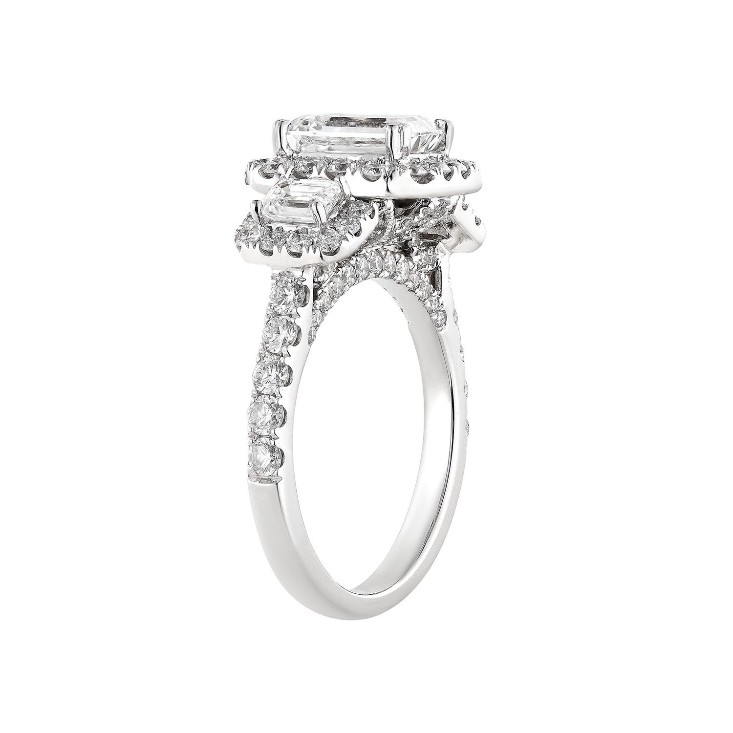 IGI Certificate 14K White Gold Emerald-Cut Lab Grown Diamond Three Stone Engagement Ring MZ13087