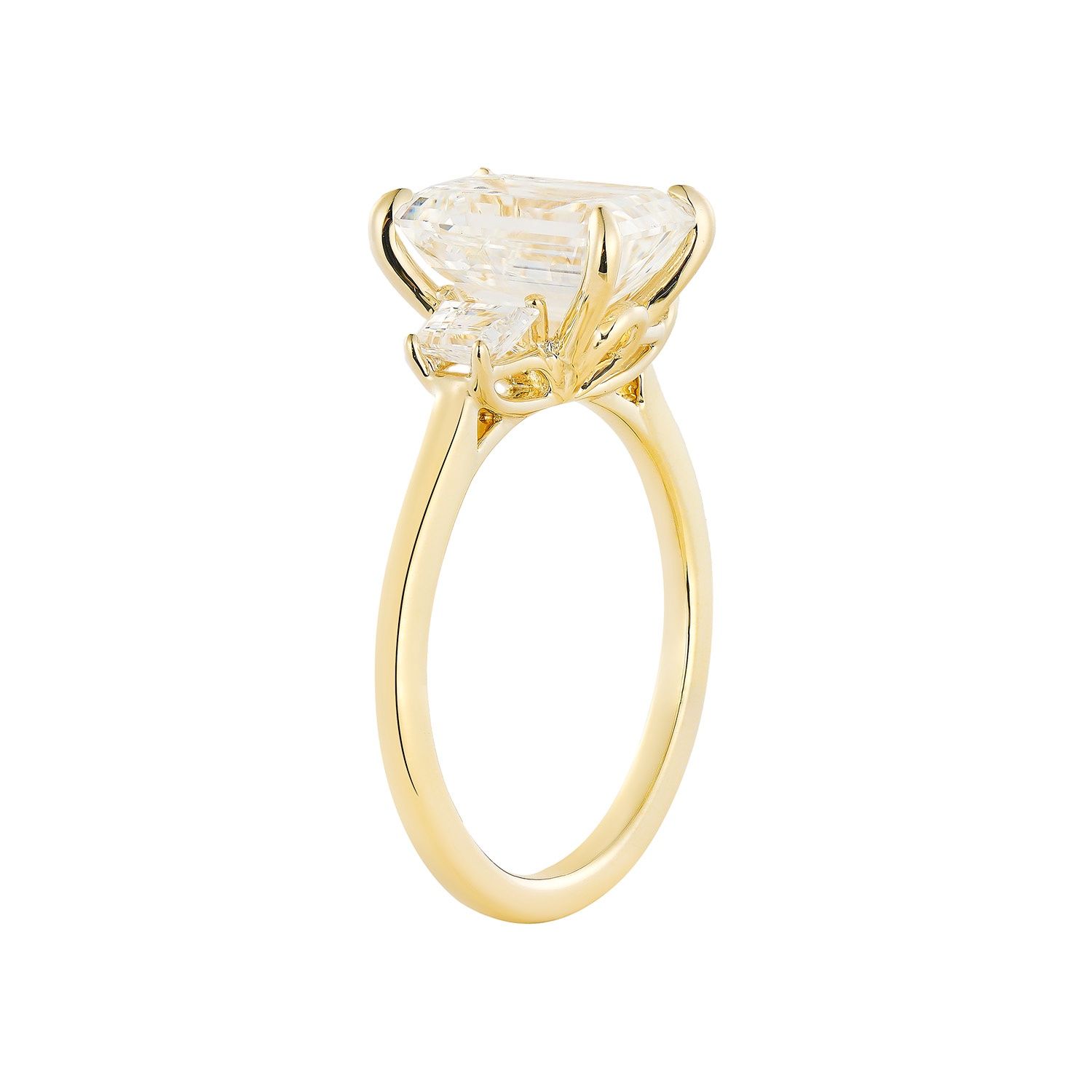 IGI Certificate 14K Yellow Gold Emerald-Cut Lab Grown Diamond Three Stone Engagement Ring MZ30369
