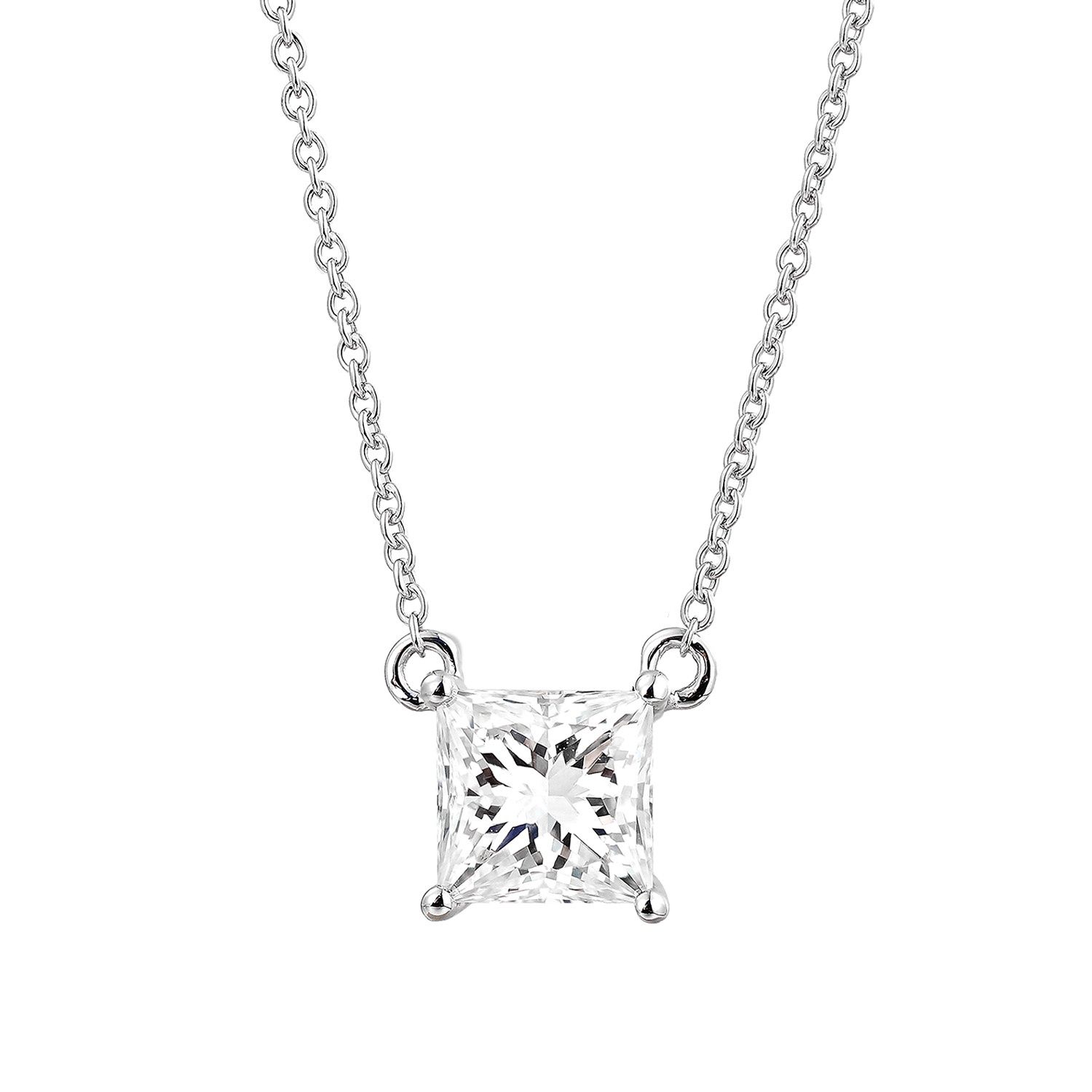 IGI Certificate 14K White Gold Princess-Cut Lab Grown Diamond Necklace MZ13124